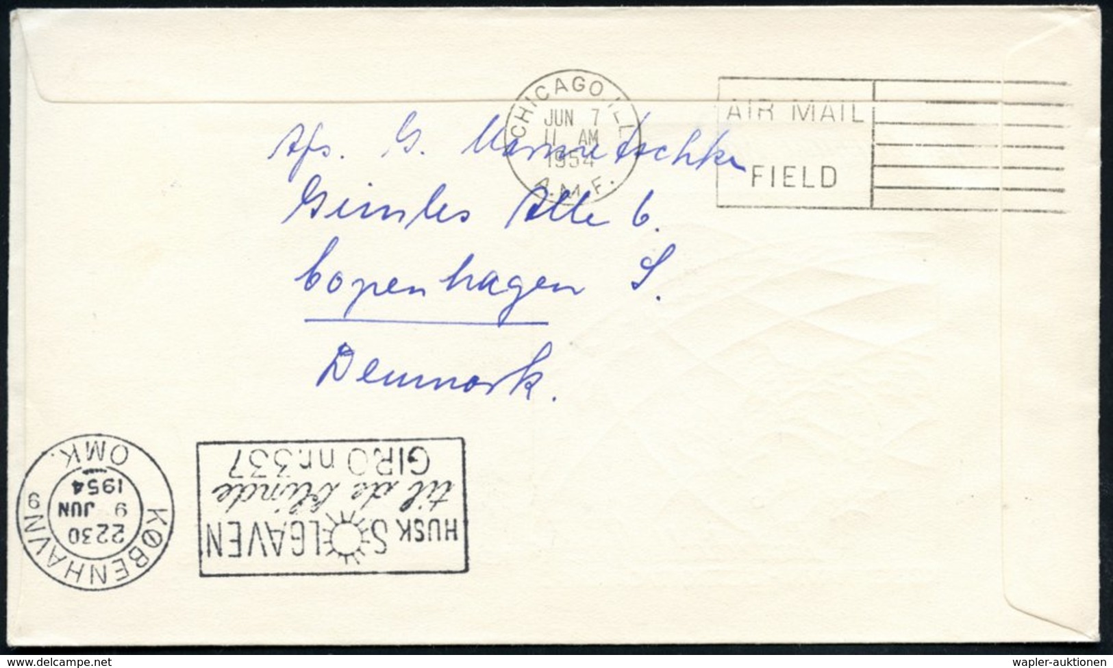 1954 (4.6.) DÄNEMARK, Erstflug PAA Kopenhagen - Chicago Mit Erstflug-Sonderstempel, Erstflug-Sonderumschlag (Lü.292 A 2) - Other & Unclassified