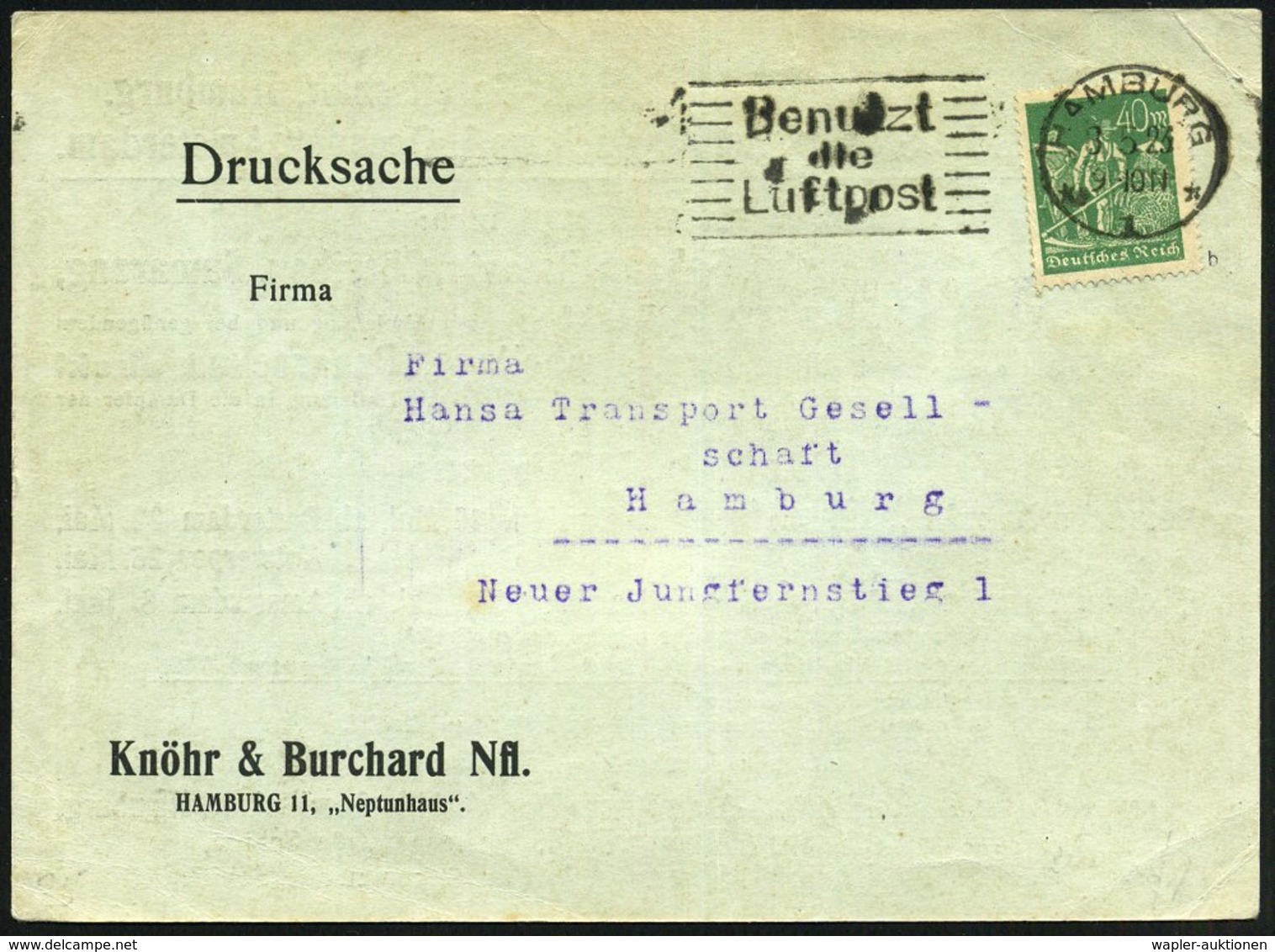 1923 (8.5.) HAMBURG 1, Maschinen-Werbestempel: Benutzt Die Luftpost Auf Infla-Reederei-Reklamebrief! (Bo.S 20 A) - Luftp - Other & Unclassified
