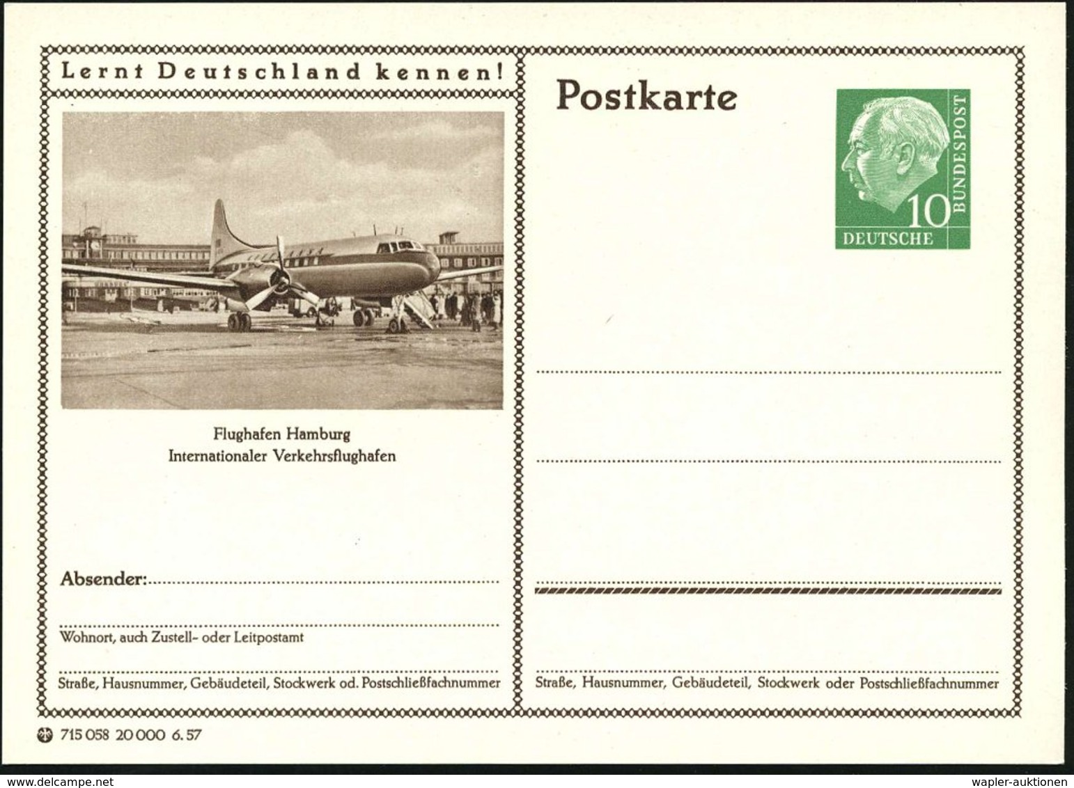 1957/59 Hamburg, 10 Pf. Bildganzsache Heuss I Bzw. Heuss III, Je Flughafen-Terminal (u. "Corvair") Je Ungebr., 2 Belege  - Other & Unclassified