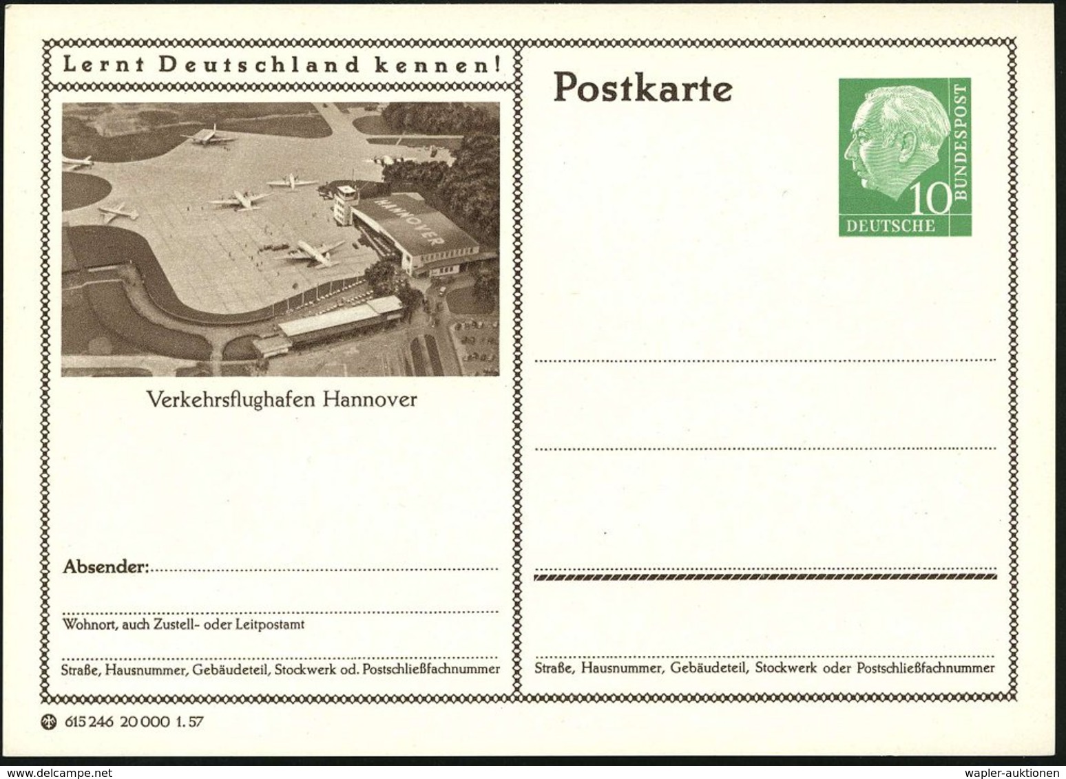 1957/59 Hannover, 10 Pf. Bildganzsache Heuss I (2 Bilder) Bzw. Heuss III, Je Flughafen-Terminal (u. Hangars) Je Ungebr., - Other & Unclassified