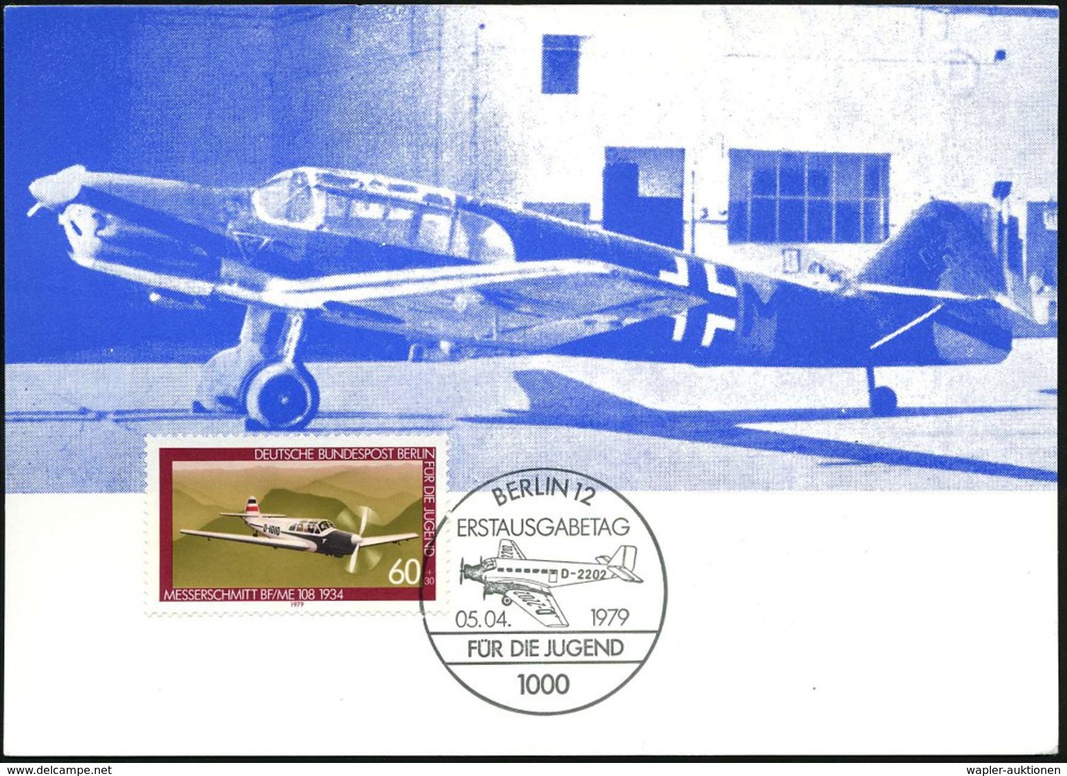 1979 (5.4.) 1000 BERLIN 12, 60 + 30 Pf. Messerschmitt "Me 108" + ET-Sonderstempel (Ju 52) Auf 2 Verschiedene Maximi-ET-K - Other & Unclassified