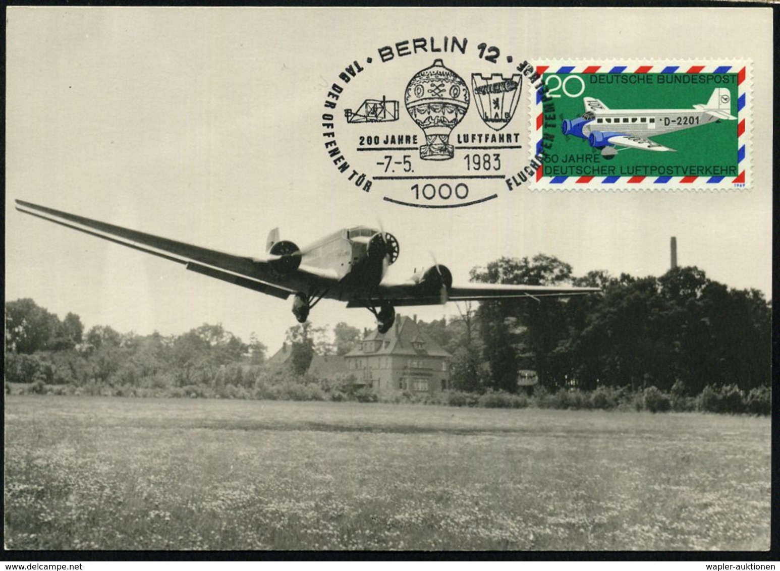 1976/83 1000 BERLIN 12, 50 Pf. Junkers "F 13" Und 20 Pf. "Ju 52", 2 Verschiedene Sonderstempel (1x "F 13"), 2 Maximumkar - Sonstige & Ohne Zuordnung