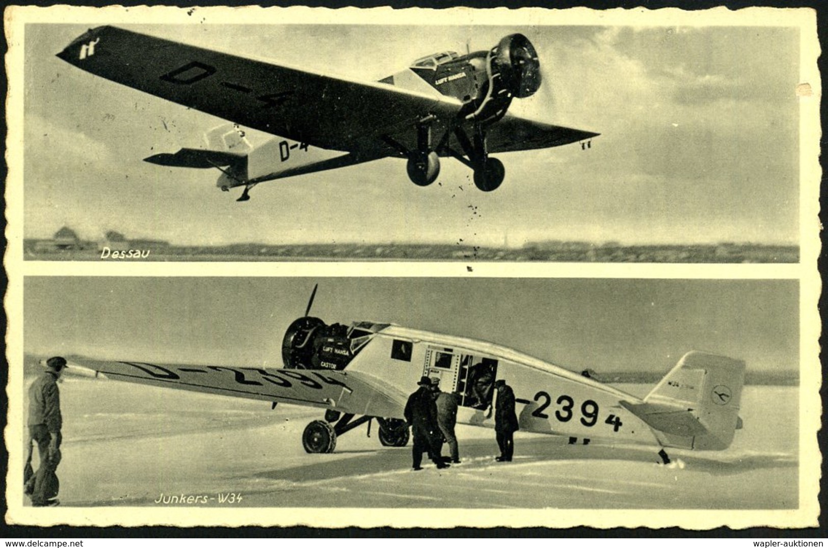 1937 (18.11.) DEUTSCHES REICH, S/ W.-Foto-Ak.: Junkers "W 34" (2 Ansichten) Gest. DESSAU LAND, Bedarfskarte - Junkers &  - Other & Unclassified