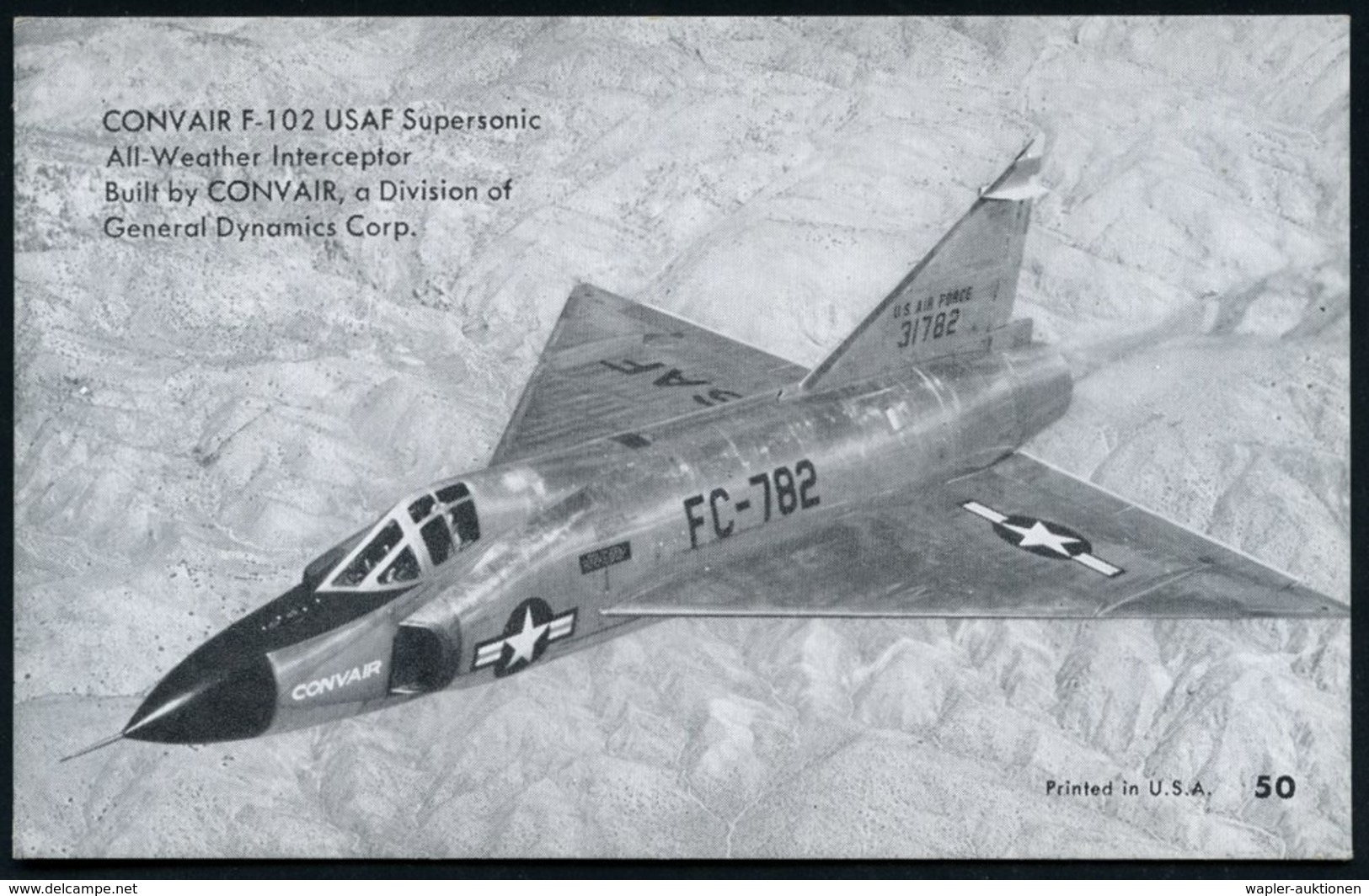 1960 (ca.) U.S.A., S/ W.-Foto-Ak.: Corvair Kampfflugzeug "F-102" (Karte No.50) U. "T-29 Flying Classroom" (Karte No.58), - Other & Unclassified