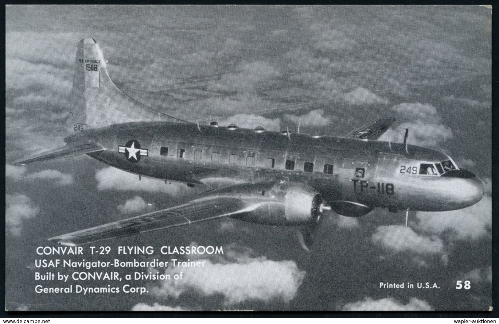 1960 (ca.) U.S.A., S/ W.-Foto-Ak.: Corvair Kampfflugzeug "F-102" (Karte No.50) U. "T-29 Flying Classroom" (Karte No.58), - Other & Unclassified