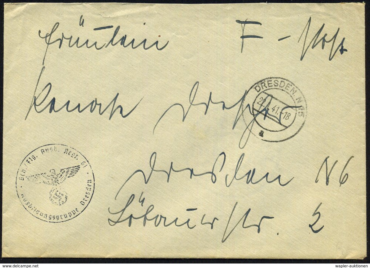 1941 (22.1.) DRESDEN N 15, 2K-Steg + Briefstempel: Sch. Flg. Ausb.(ildungs) Regt. 61, Ausbildungsgruppe Dresden, Orts-Fe - Other & Unclassified