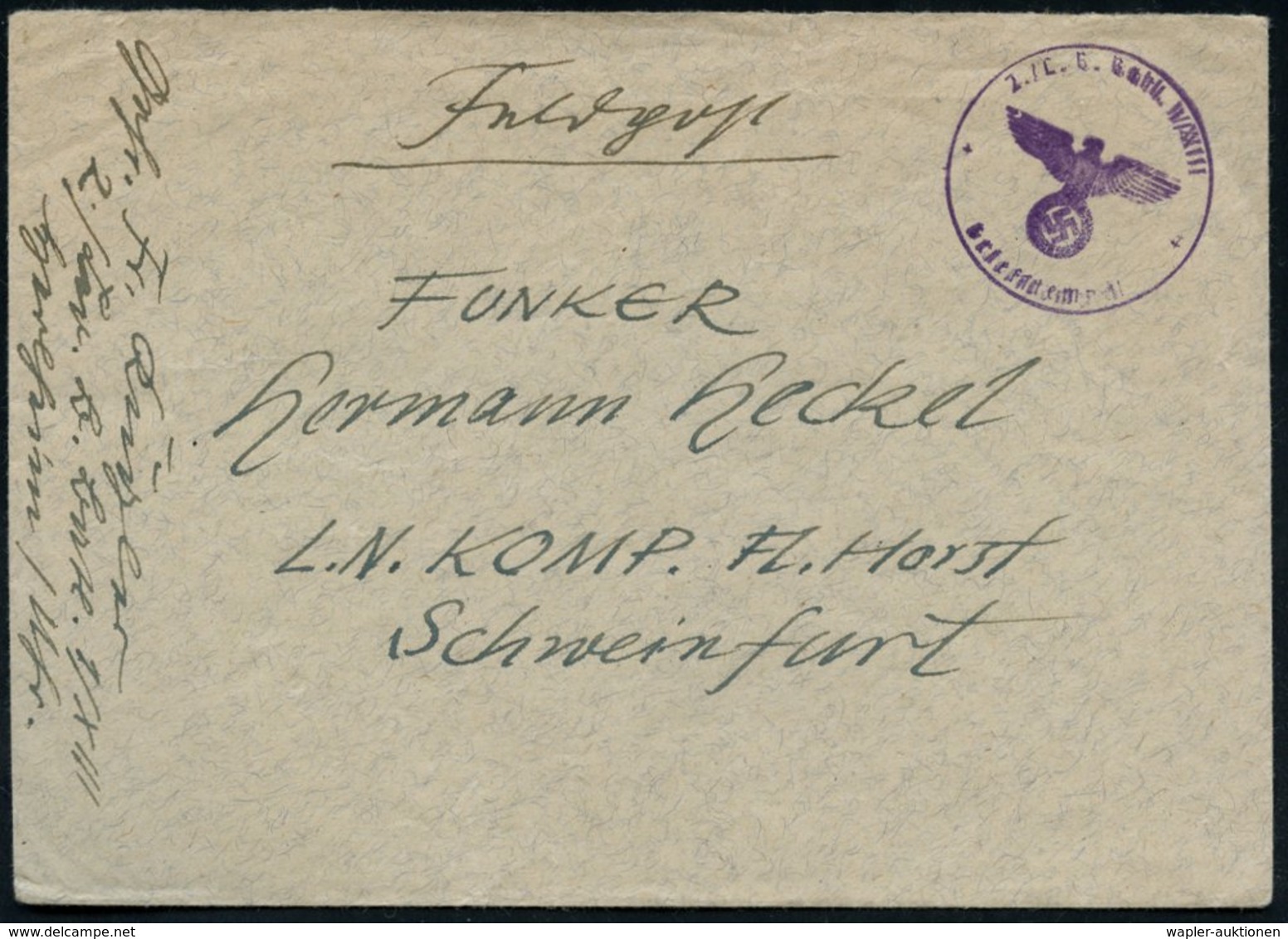 1941 (ca.) Herlheim, Briefstempel: 2./  L.(uftwaffen) B.(au) Batl. 1/ XIII + Hs. Abs. (Herlheim) Feldpostbrief An Fliege - Other & Unclassified