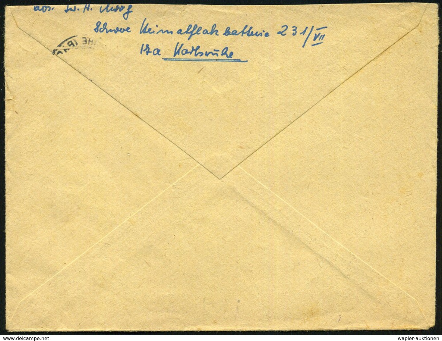 1944 (21.5.) KARLSRUHE (BADEN) 2, Maschinen-Wellenstempel + Briefstempel: Feldpost Nr.L 01697 Lg. PA. München = Stab Sch - Other & Unclassified