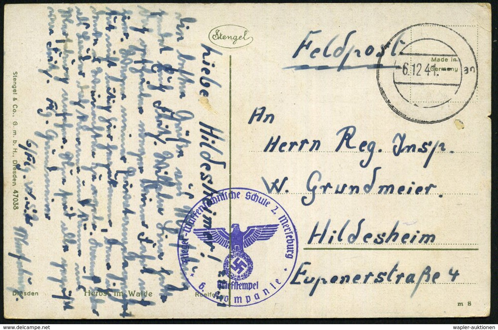 1941 (6.12.) Merseburg, Stummer 2K-Steg = Tarnstempel Merseburg + Briefstempel: Flieger Waffentechnische Schule 2, Merse - Other & Unclassified