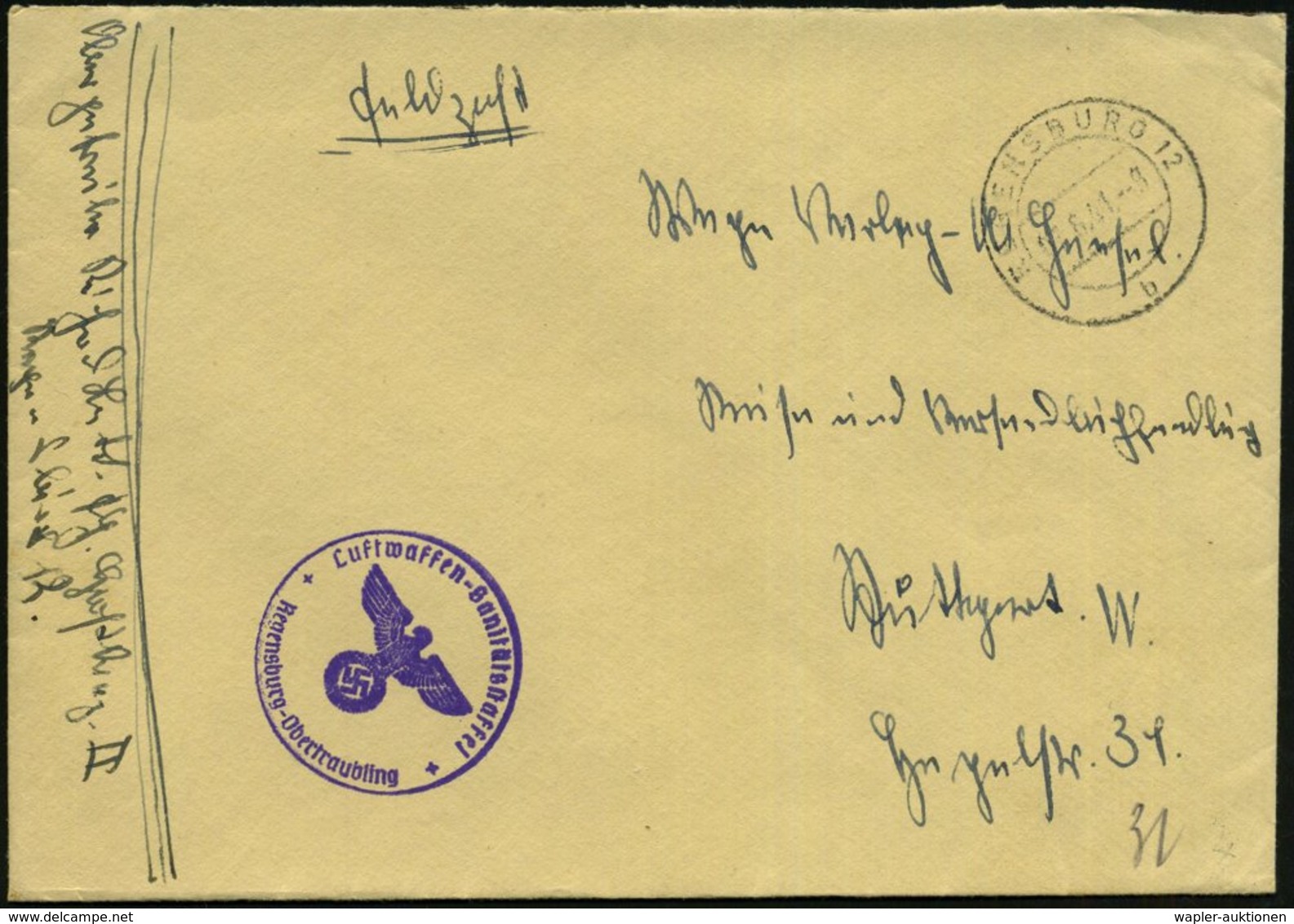 1941 (7.6.) REGENSBURG 12, 2K-Steg + Briefstempel: Luftwaffen-Sanitätsstaffel, Regensburg-Obertraubling + Hs. Abs., Feld - Other & Unclassified