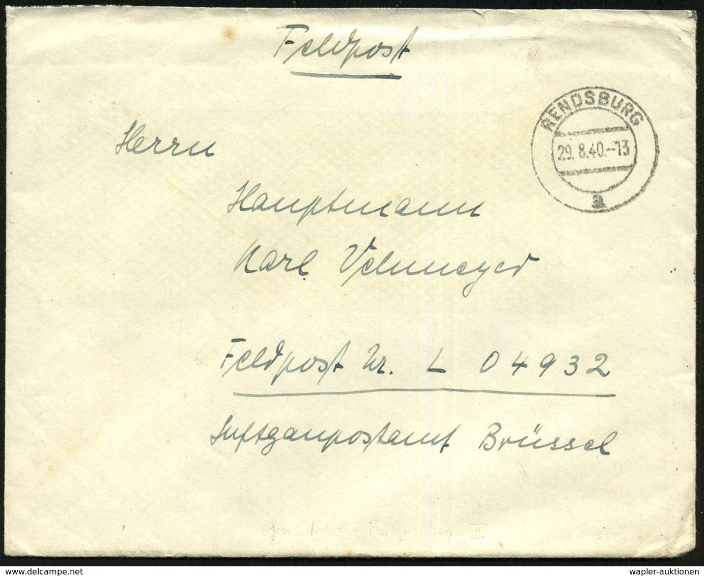1940 (29.8.) RENDSBURG, 2K-Steg Auf Feldpostbrief + Inhalt An Fp.-Nr. L 04932 = General-Kommando Flieger-Korps II, Lgpa. - Other & Unclassified