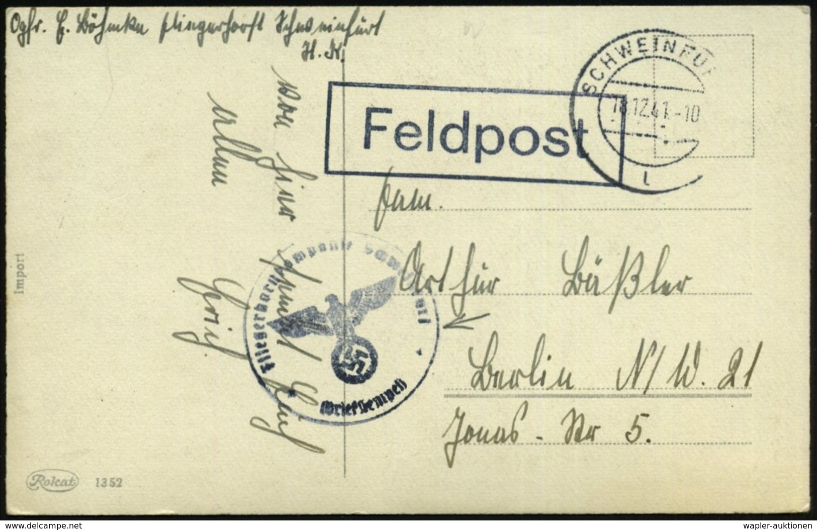 1941 (18.12.) SCHWEINFURT, 2K-Steg + Briefstempel: Fliegerhorstkommando Schweinfurt + Hs. Abs., Feldpost-Weihnachts-Ak.  - Other & Unclassified