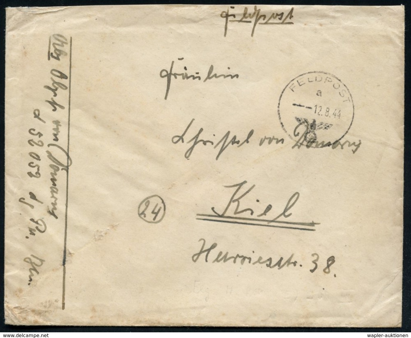 1944 (12.8.) Normstempel: FELDPOST + Hs. Abs.: "L 55052" = Fliegerhorst-Kommandantur (E) 209/ III. (Lgpa. Berlin), Feldp - Sonstige & Ohne Zuordnung