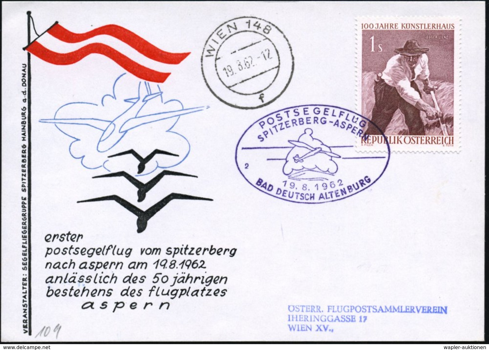 1962 (19.8.) ÖSTERREICH, Sonderstempel: BAD DEUTSCH ALTENBURG POSTSEGELFLUG Auf Passender Segelflug-Sonderkarte: 1. Post - Other & Unclassified