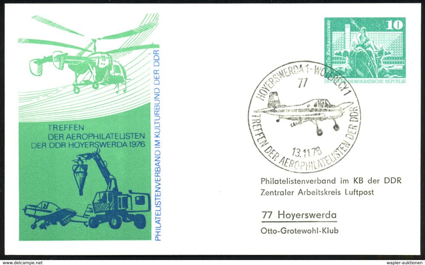 1978 (13.11.) Hoyerswerda, PP 10 Pf. Neptunbrunnen: Aerophilatelisten-Treffen = Ziviler Sowjet.  U. Landwirtschaftsflugz - Other & Unclassified