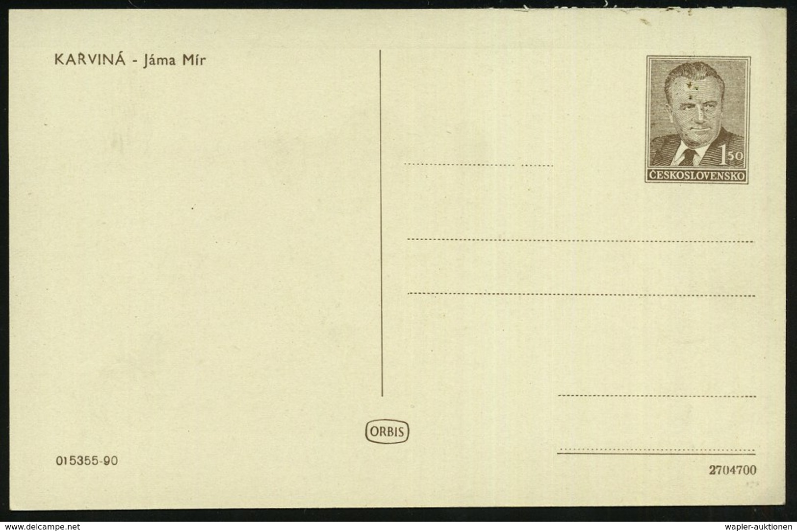 1951 TSCHECHOSLOWAKEI, 1,50 Kc. Bild-Ganzsache Gottwald: Kohlengruben Von Karvina Jama Mir (mit Fördertürmen Und Transpo - Other & Unclassified