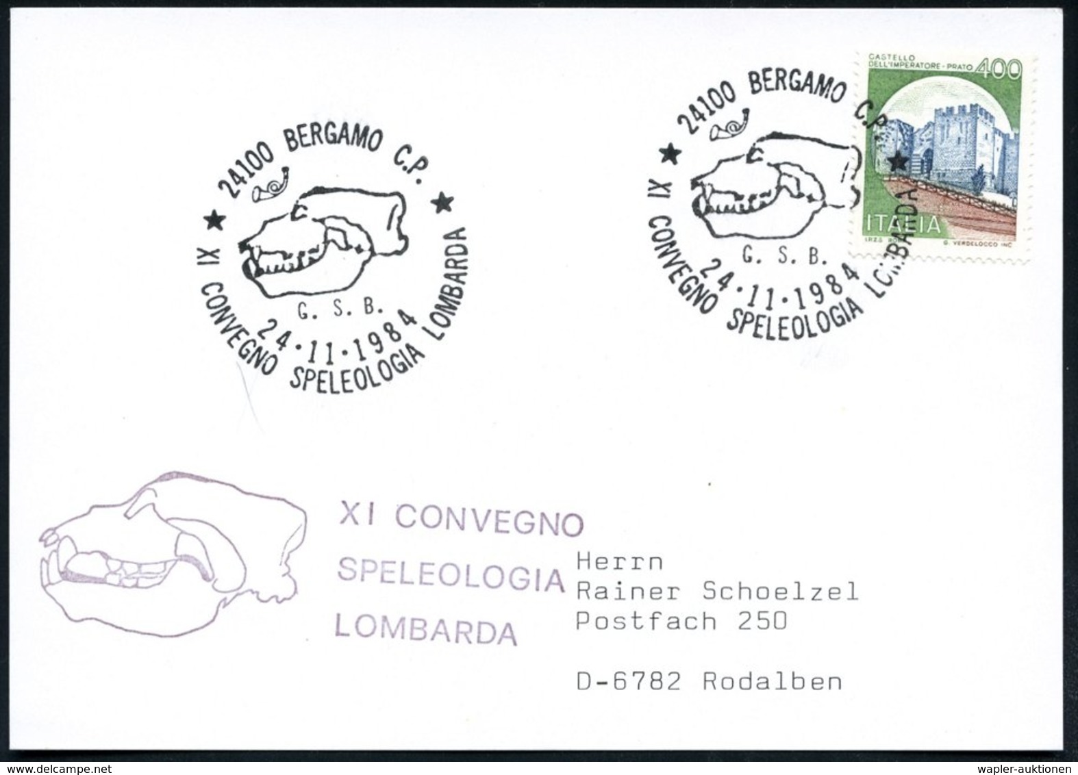 1984 (24.11.) ITALIEN, Sonderstempel: 24100 BERGAMO; XI. SPELEOLOGEN-KONVENT (Höhlenforscher) Mit Tierschädel, Motivglei - Other & Unclassified