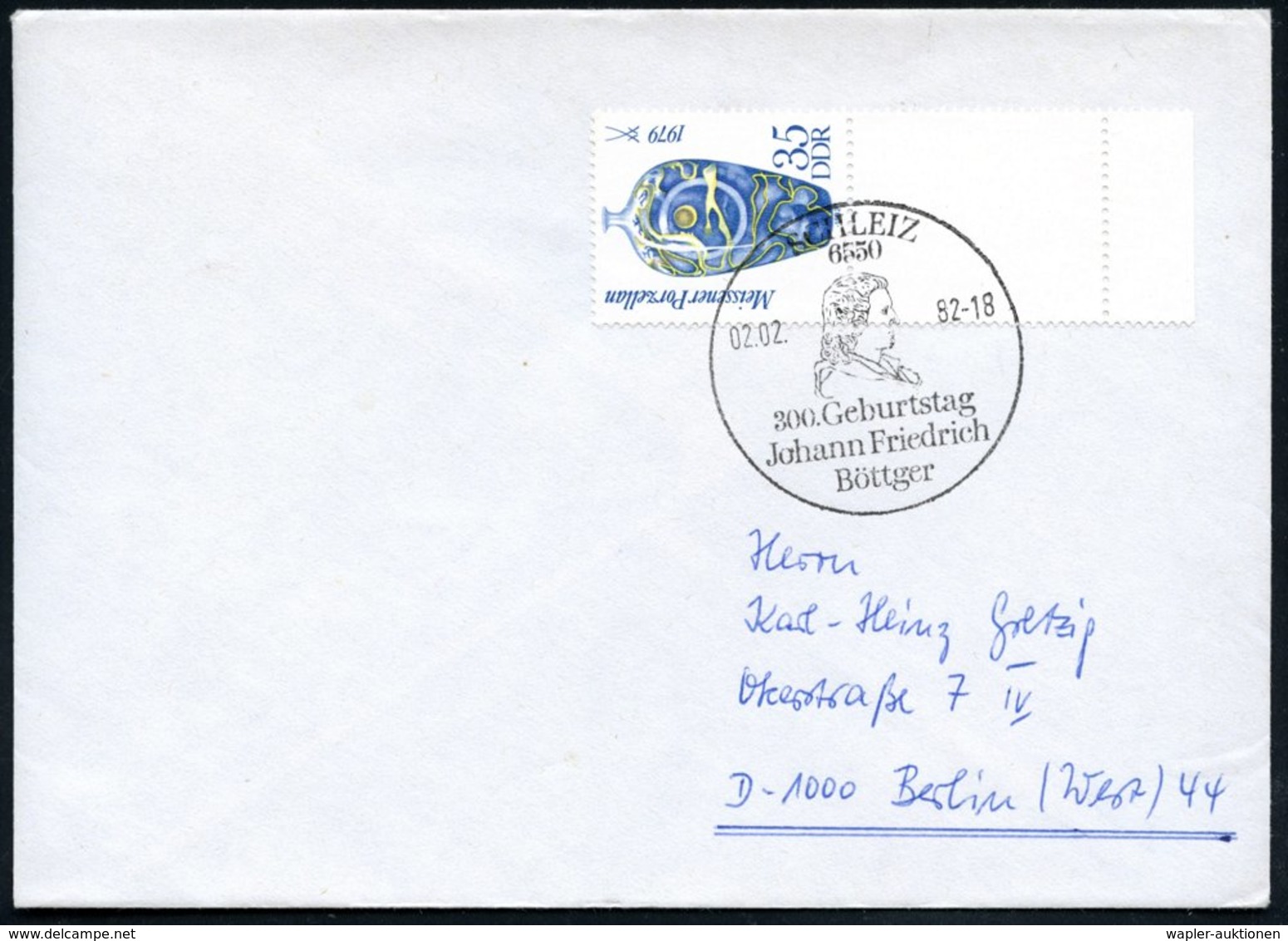 1982 (2.2.) 6550 SCHLEIZ, Sonderstempel: 300. Geburtstag Joh. Friedrich Böttger (Brustbild Des Porzellan-Neuerfinders) A - Other & Unclassified