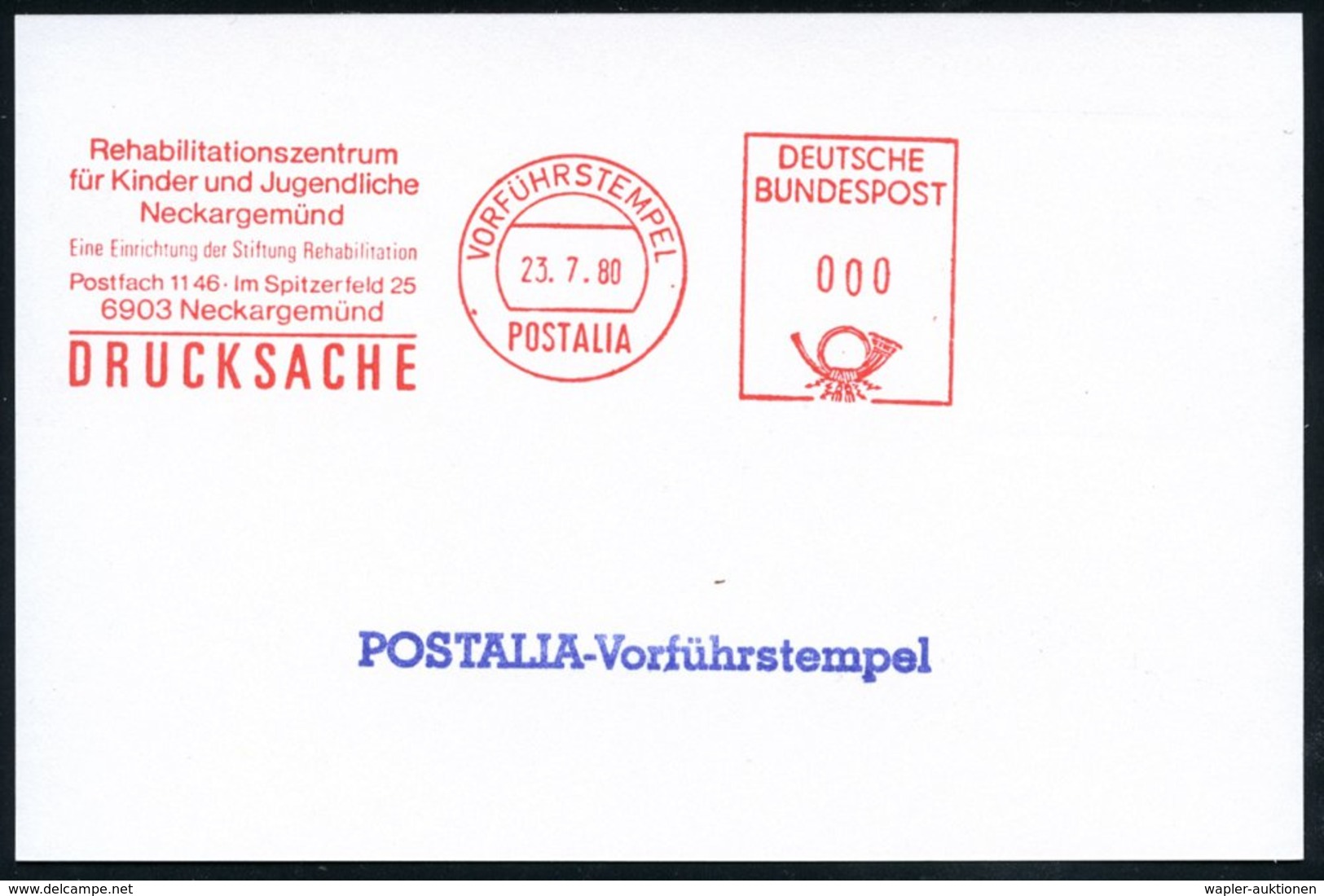 1980 (23.7.) 6903 Neckargemünd, Absender-Freistempel: VORFÜHRSTEMPEL POSTALIA, Rehabilitationszentrum Für Kinder U. Juge - Sonstige & Ohne Zuordnung