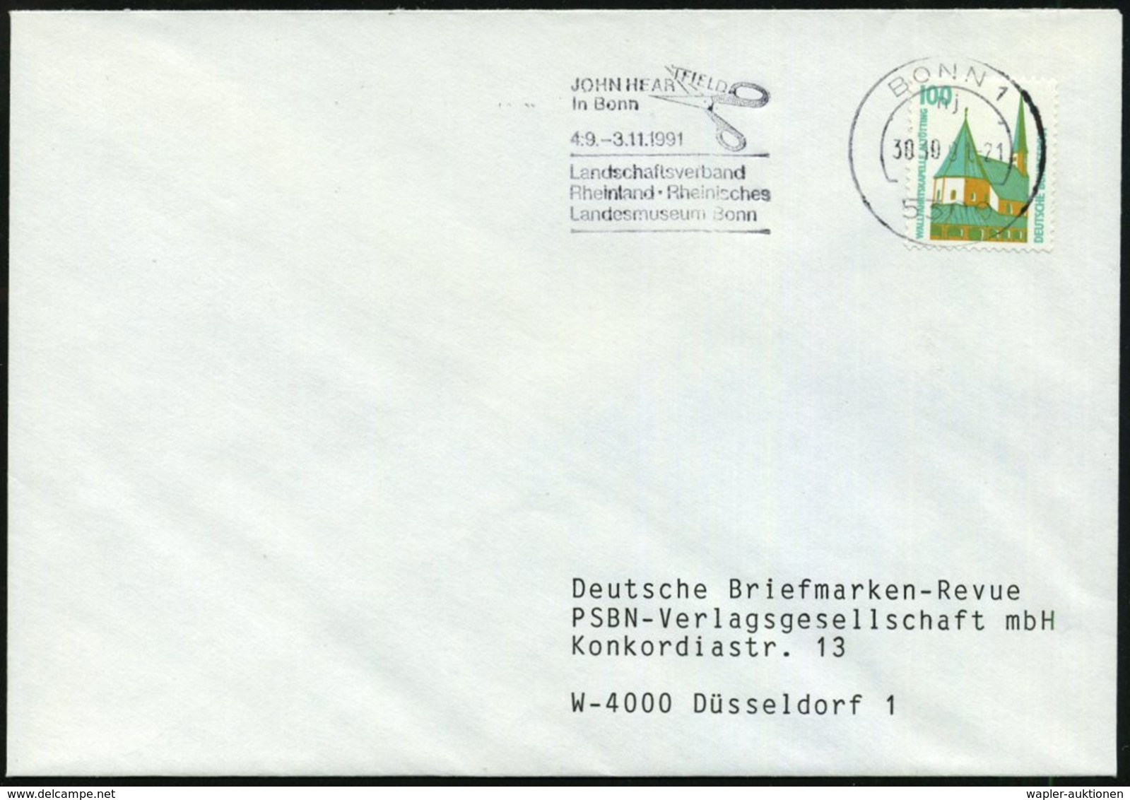 1991 (30.11.) 5300 BONN 1, Absender-Freistempel: JOHN HEARTFIELD (Schere) = Künstler, Grafiker, Antifaschist (eigentlich - Other & Unclassified