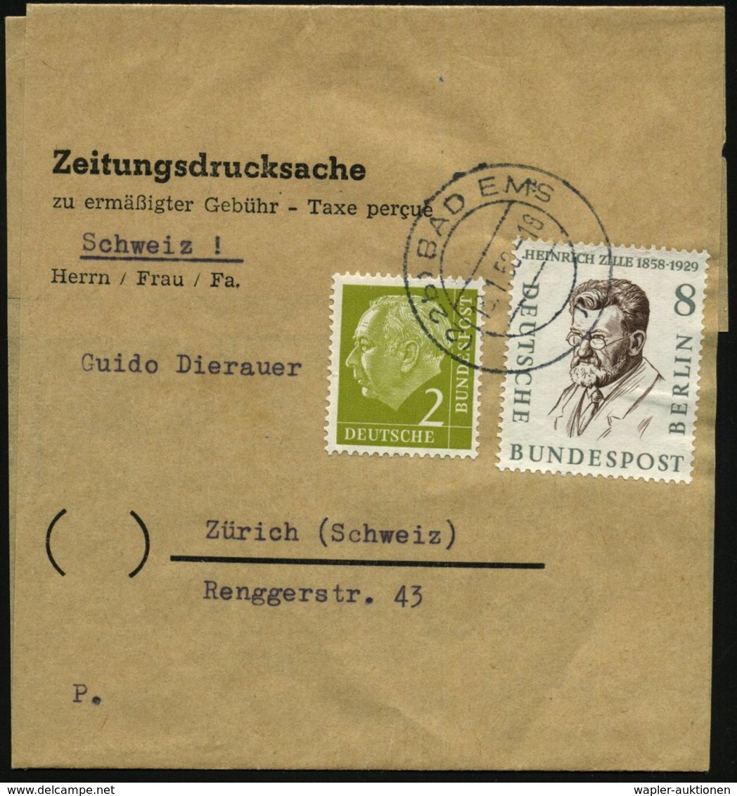 1958 BERLIN /  BRD, 8 Pf. Heinr. Zille (1858-1929, Maler, Zeichner, Fotograf) U. 2 Pf. Heuss (gest. (22 B) BAD EMS) Auf  - Sonstige & Ohne Zuordnung