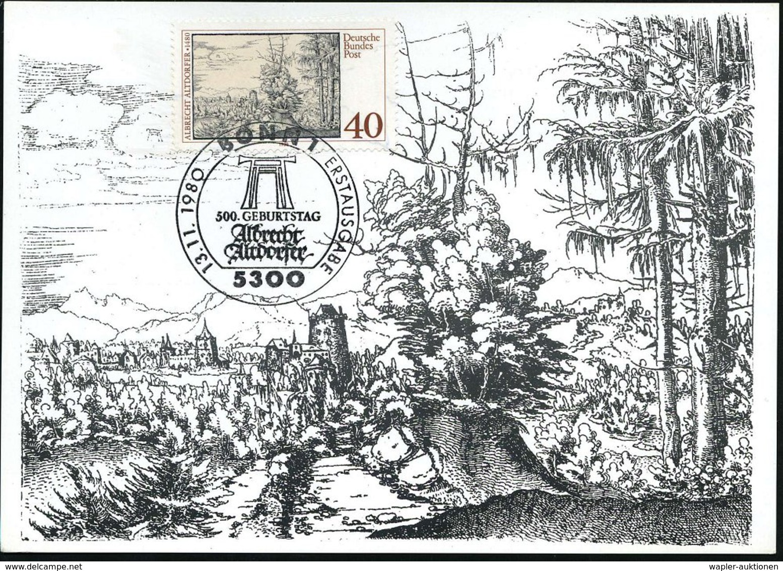 1980 (13.11.) B.R.D., 40 Pf. "500. Geburtstag Albrecht Altdorfer" (Landschaft Mit Fichten) + ET-Sonderstempel 5300 BONN  - Other & Unclassified