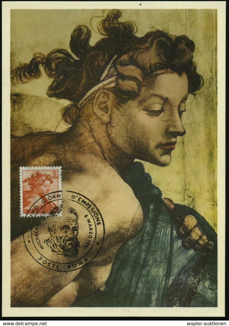 1961 (6.3.) ITALIEN, 5 L. Figur Von Michelangelo Buonarrotti Aus Sixtin. Kapelle + ET-Sonderstempel: ROMA = Kopf Michela - Other & Unclassified