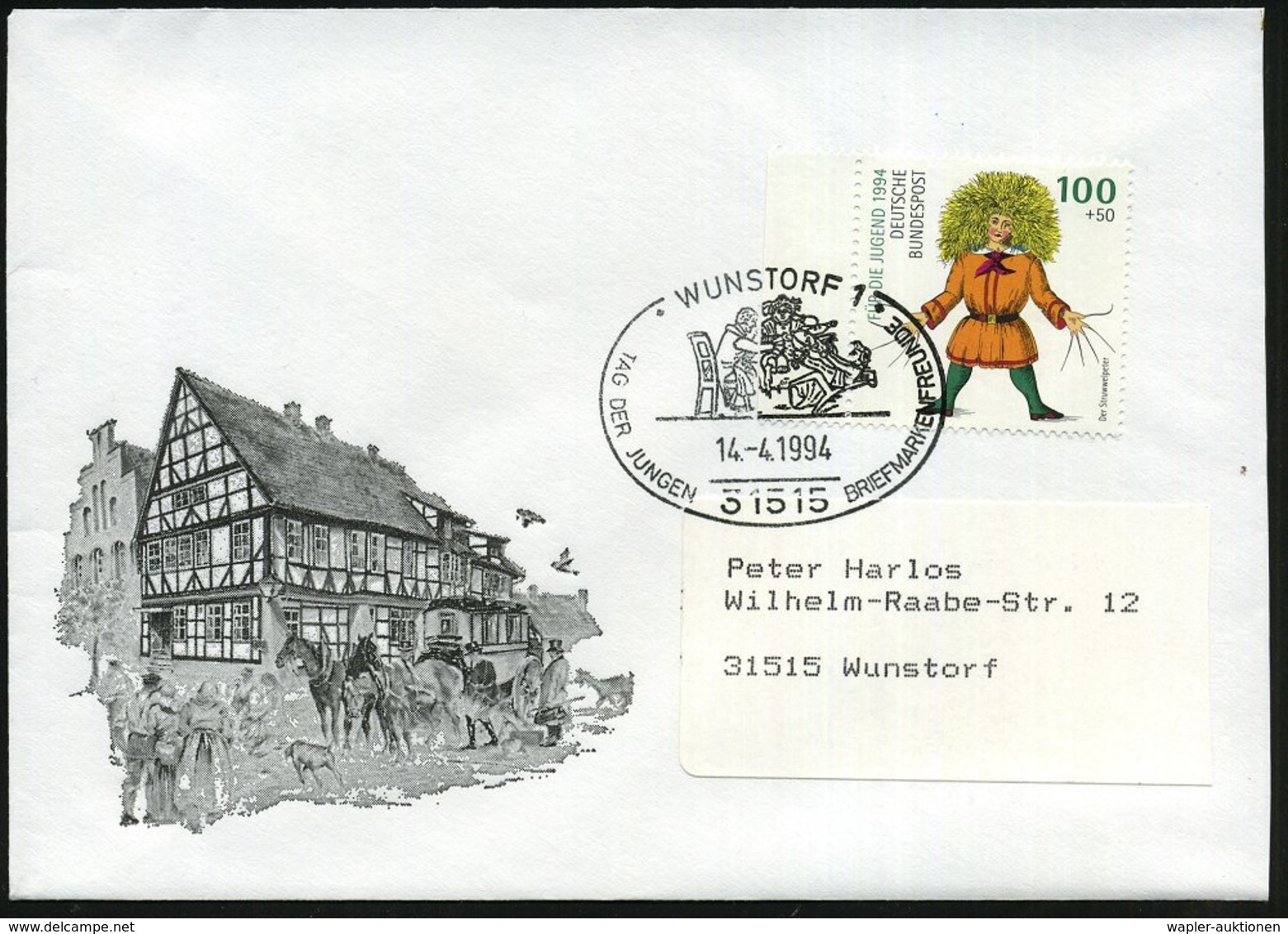 1994 (14.4.) 31515 WUNSTORF 1, Sonderstempel  Mit "Zappelphillipp" Auf Passender 100 + 50 Pf. "Struwwelpeter" (von Dr. H - Other & Unclassified