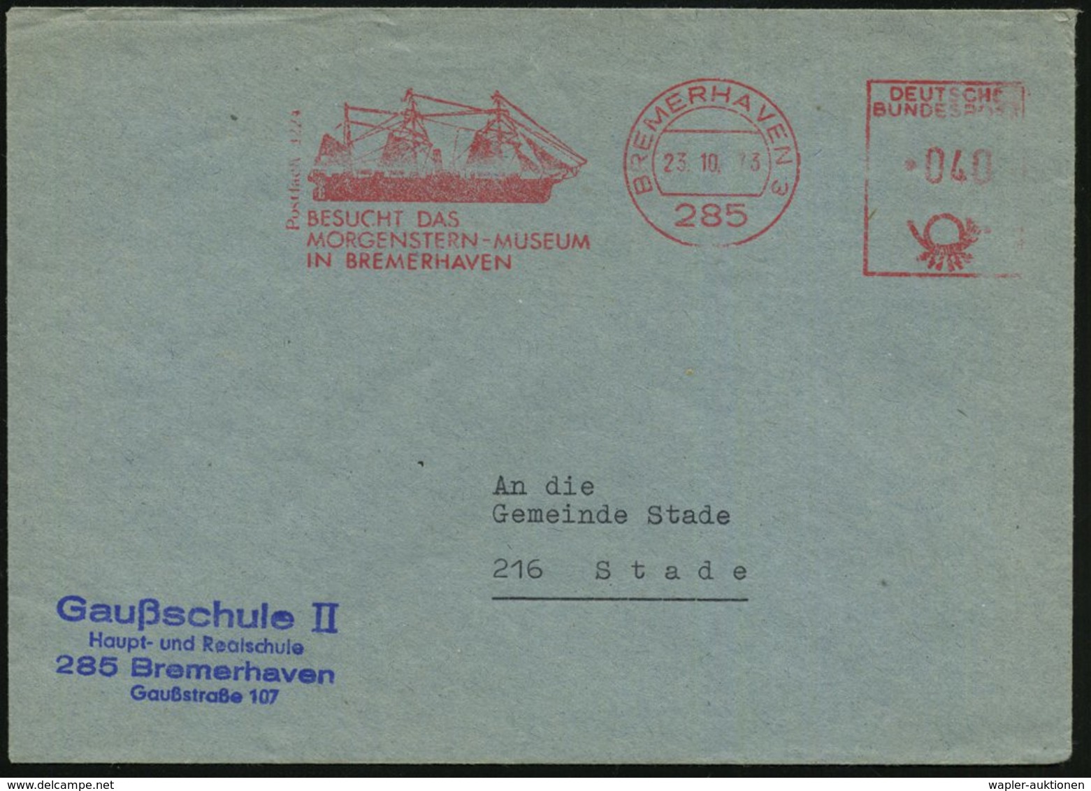 1973 (23.10.) 285 BREMERHAVEN 3, Absender-Freistempel: MORGENSTERN-MUSEUM (Motor-Segelschiff) Kommunalbrief (Chr. Morgen - Other & Unclassified