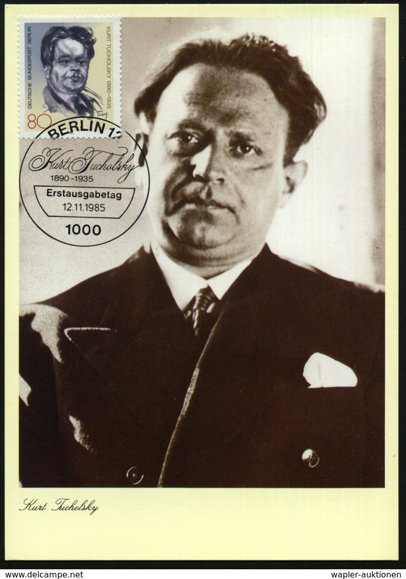 1985 (12.11.) BERLIN, 80 Pf. "50. Todestag Kurt Tucholsky" + ET-Sonderstempel: 1000 BERLIN 12, ET-Maximumkarte (Mi.748)  - Other & Unclassified