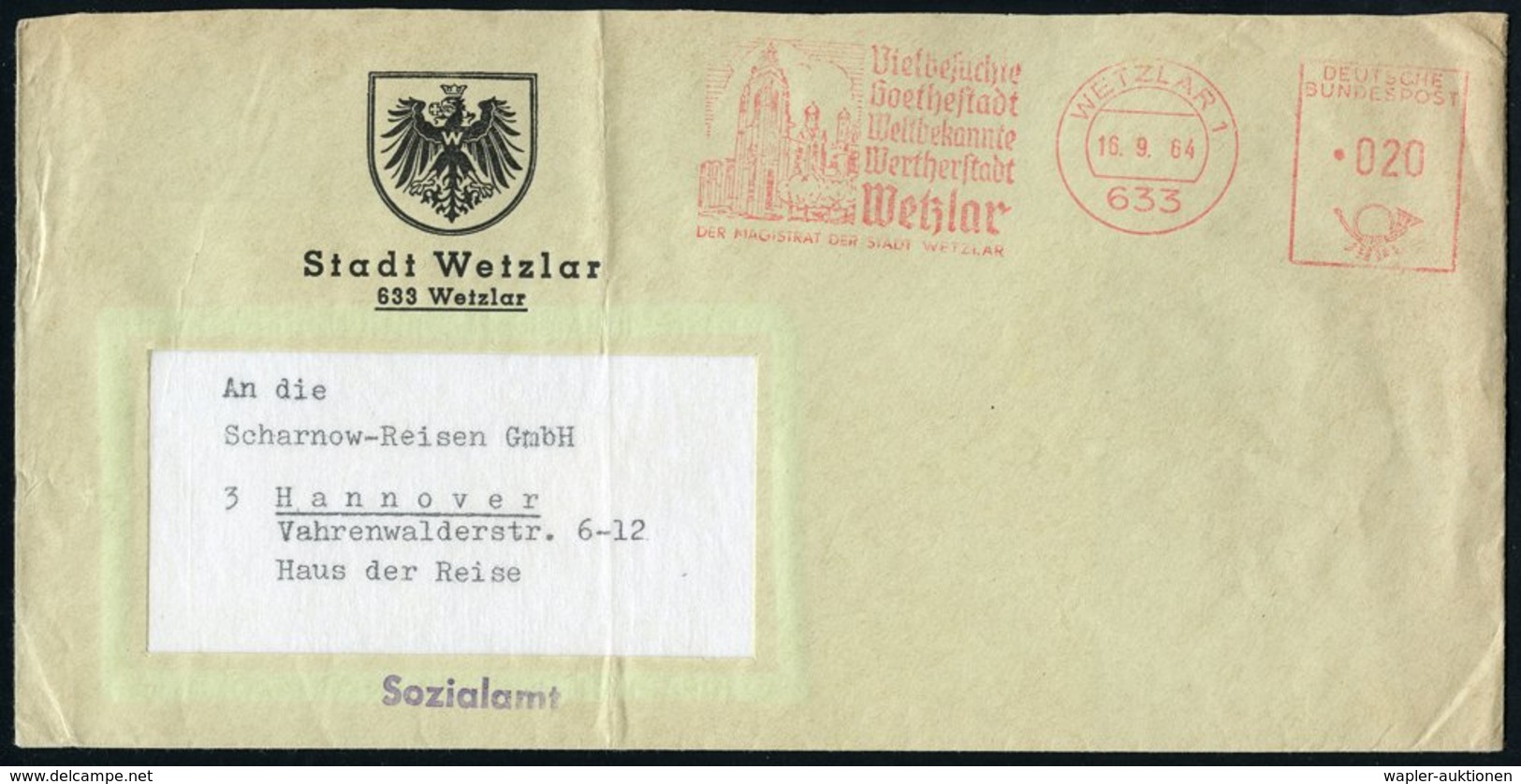 1964 633 WETZLAR 1, Kommunaler Absender-Freistempel: ..Goethestadt, Weltbekannte Wertherstadt (Dom) Kommunalbrief (1x Ge - Other & Unclassified