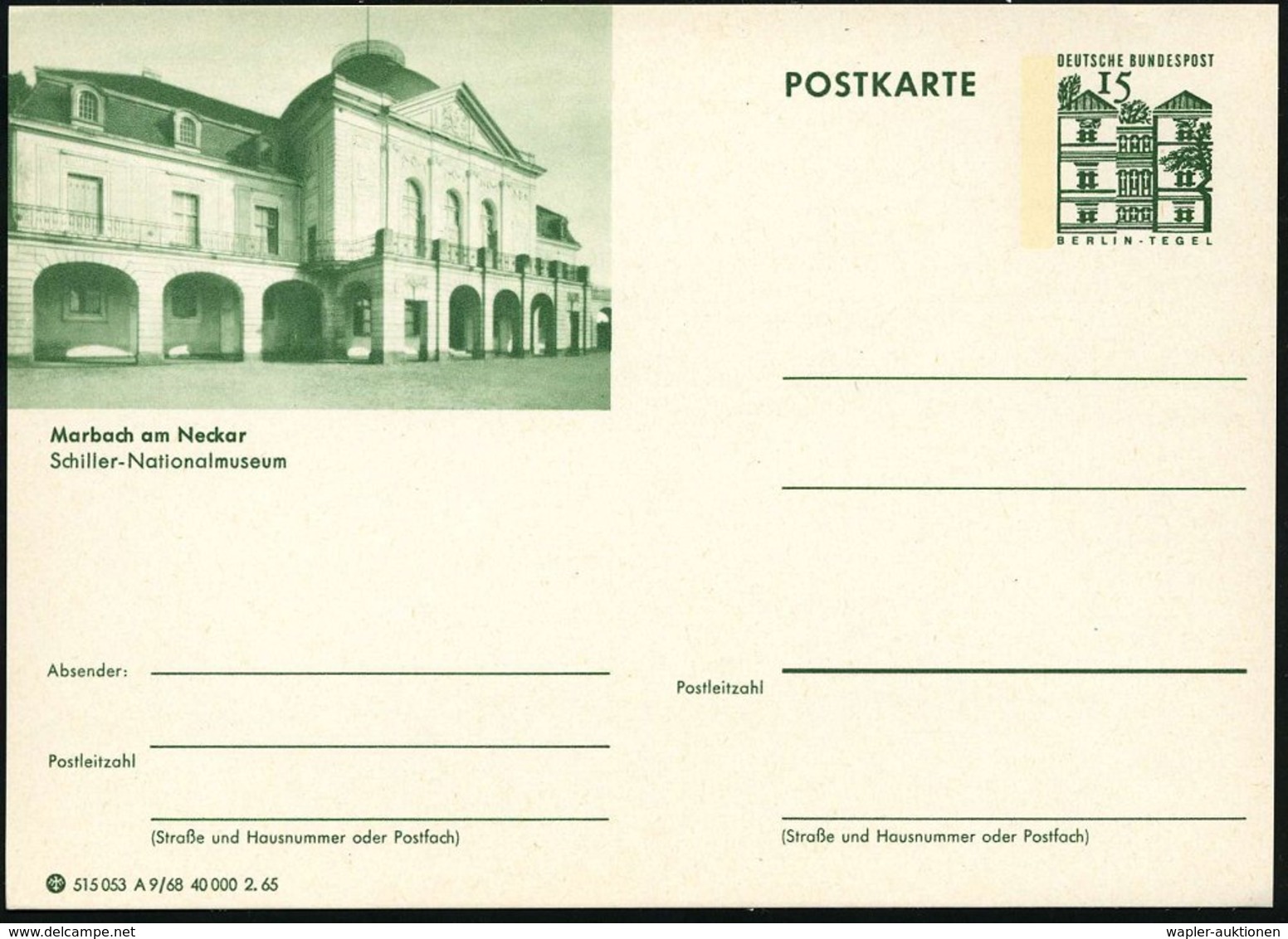 1965/69 Marbach, Neckar, Bild-Ganzsache 15 Pf. Tegel Und 2 Varianten 20 Pf. Lorsch: Schiller-Nationalmuseum, Alle Ungebr - Other & Unclassified