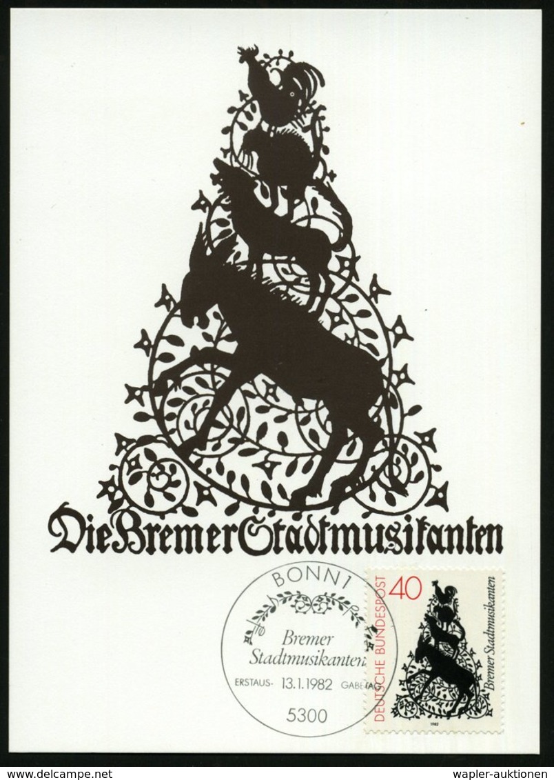 1982 (13.1.) B.R.D., 40 Pf. "Bremer Stadtmusikanten" (Mi.1120) + ET-Sonderstempel: 5300 BONN 1, ET-Maximumkarte (Bo.596) - Andere & Zonder Classificatie