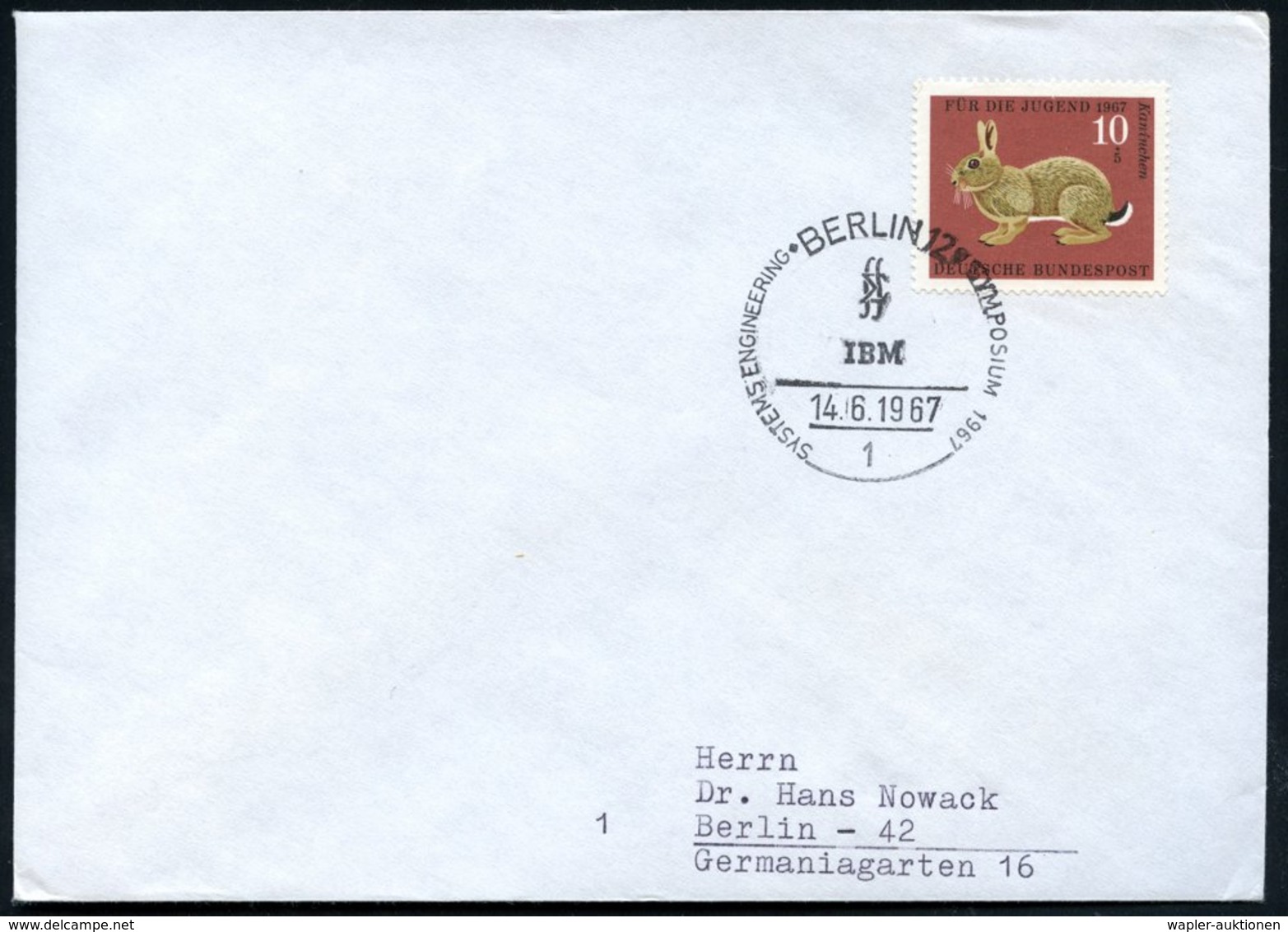 1967 (14.6.) 1 BERLIN 12, Sonderstempel: I B M, SYSTEMS ENGINEERING SYMPOSIUM; Ortsbrief (Bo.1385) - Mathematik & Comput - Other & Unclassified