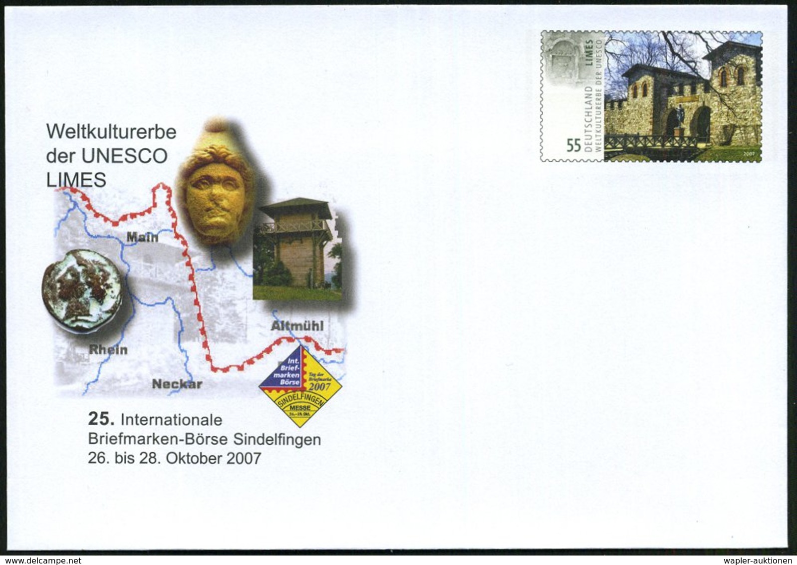 2007 Sindelfingen, 55 C. Röm. Saalburg-Kastell, Limes "Weltkulturerbe Der UNESCO" (Limes-Wachturm Etc.) Ungebr. - Militä - Sonstige & Ohne Zuordnung