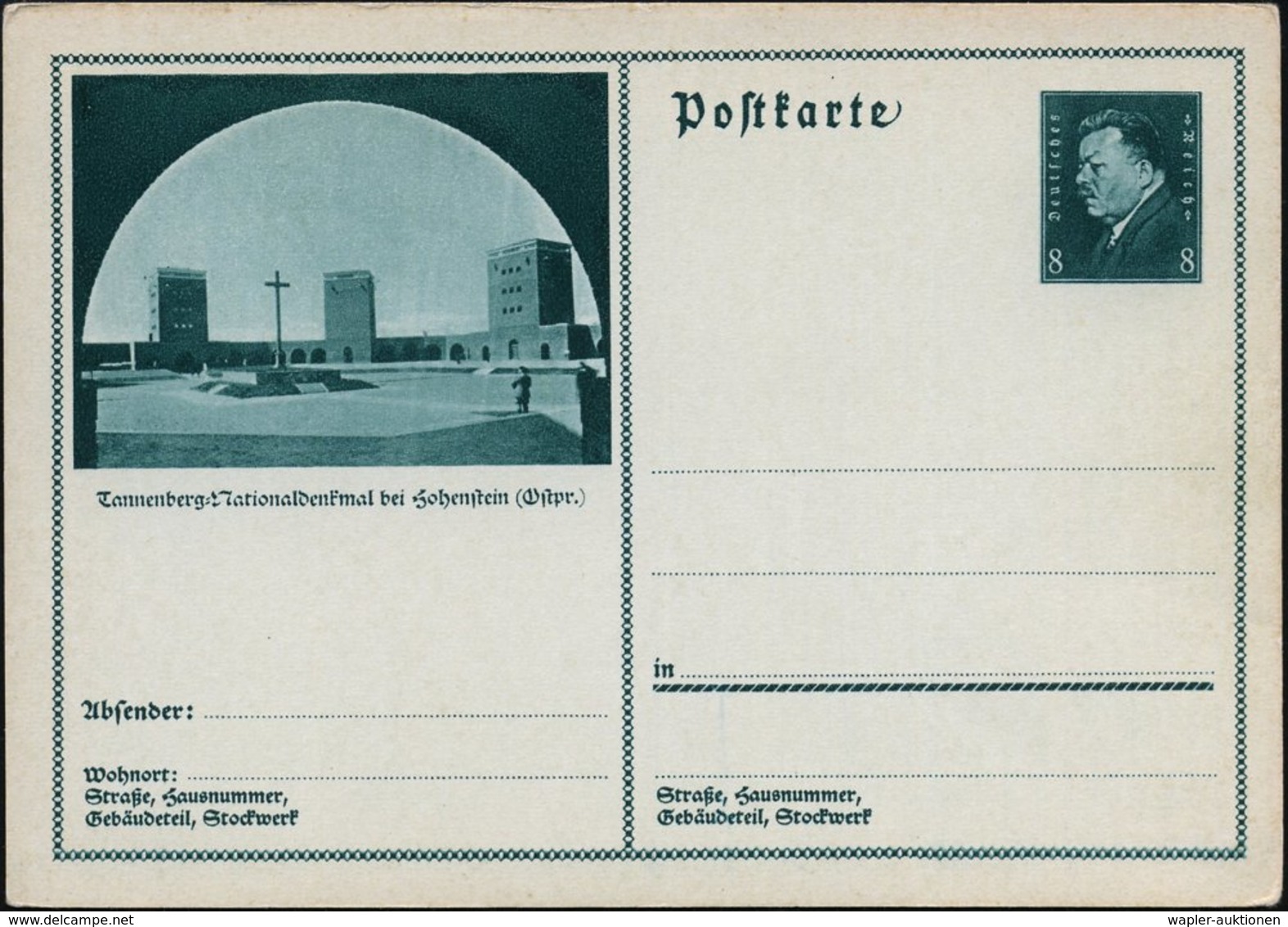 1931 Tannenberg, 8 Pf. Bild-Ganzsache: Nationaldenkmal Bei Hohenstein (Ostpr.) = Mauseleum Hindenburgs U. Gedenkstätte D - Other & Unclassified