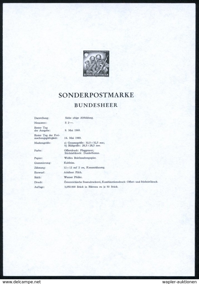 1969 (Mai) ÖSTERREICH, 2 S. "Bundesheer", Ungez. Schwarzdruck (2 Infanteristen Mit Fernglas) Auf Amtl. Ankündigungsblatt - Other & Unclassified