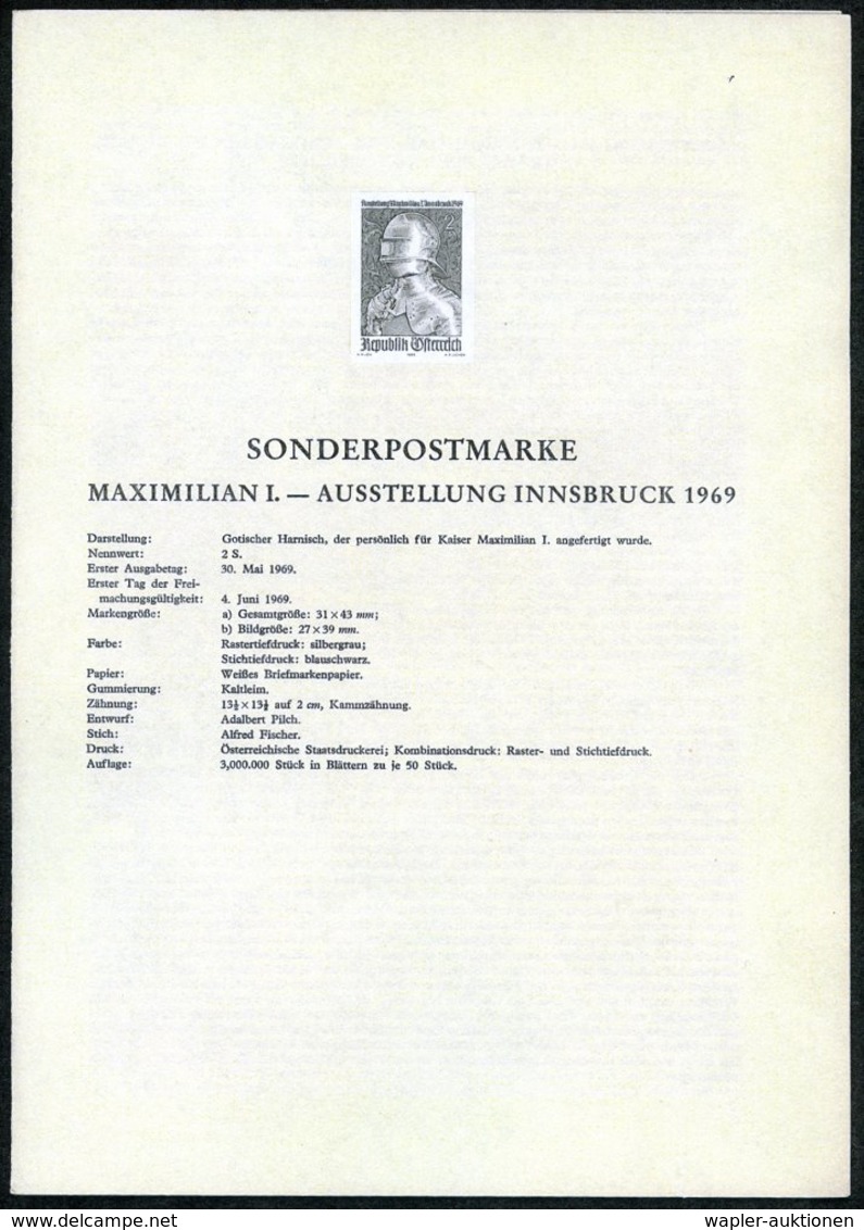 1969 (Mai) ÖSTERREICH, 2 S. "Ausstellung Maximilian I." (als Ritter) Ungez. Schwarzdruck Auf Amtl. Ankündigungsblatt Der - Other & Unclassified