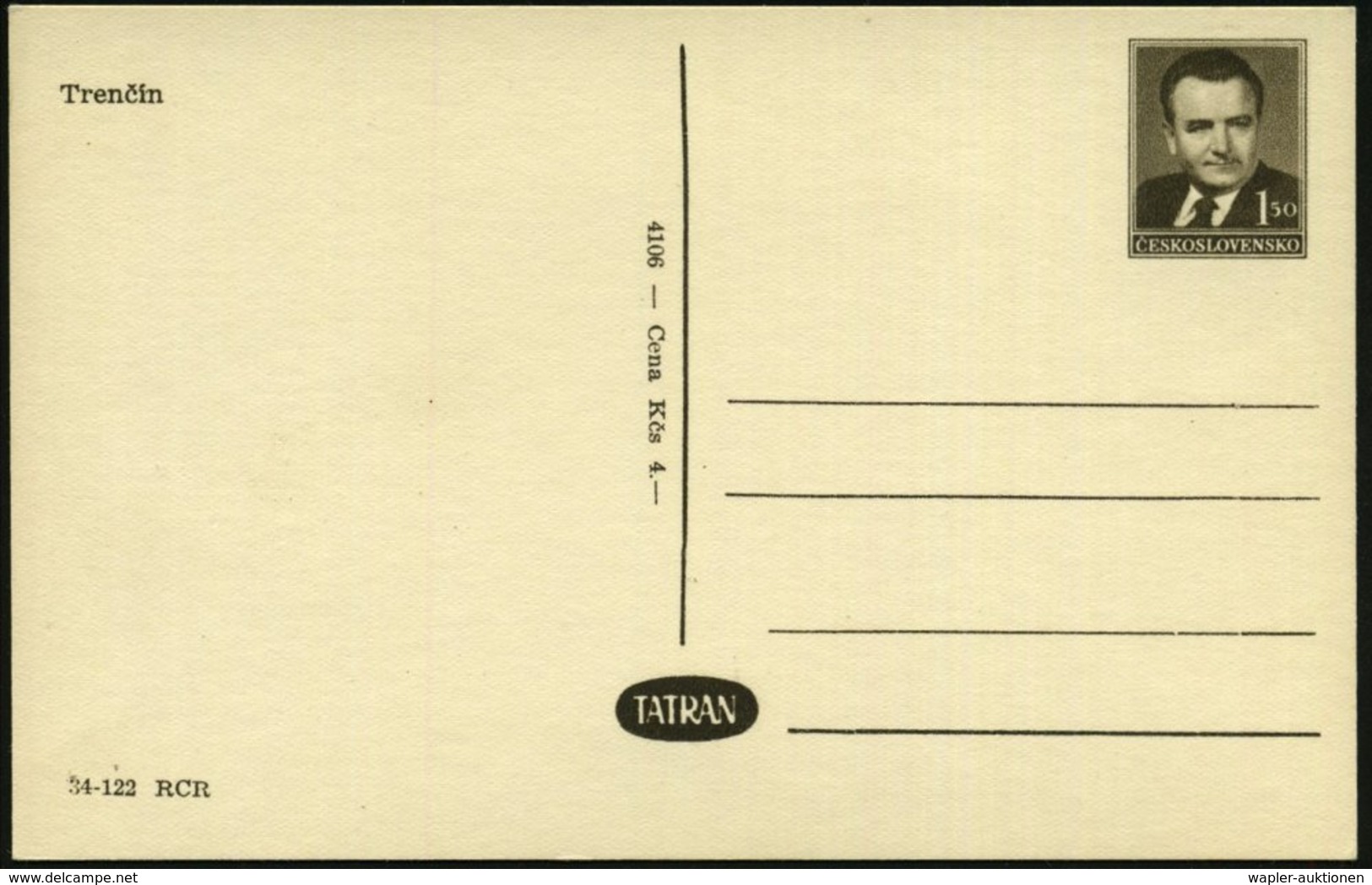 1952 TSCHECHOSLOWAKEI, 1,50 Kc. Bild-Ganzsache Gottwald: Festung (Burg) Trencin (11. Jhdt.), Wichtige Festung Zur Zeit D - Other & Unclassified