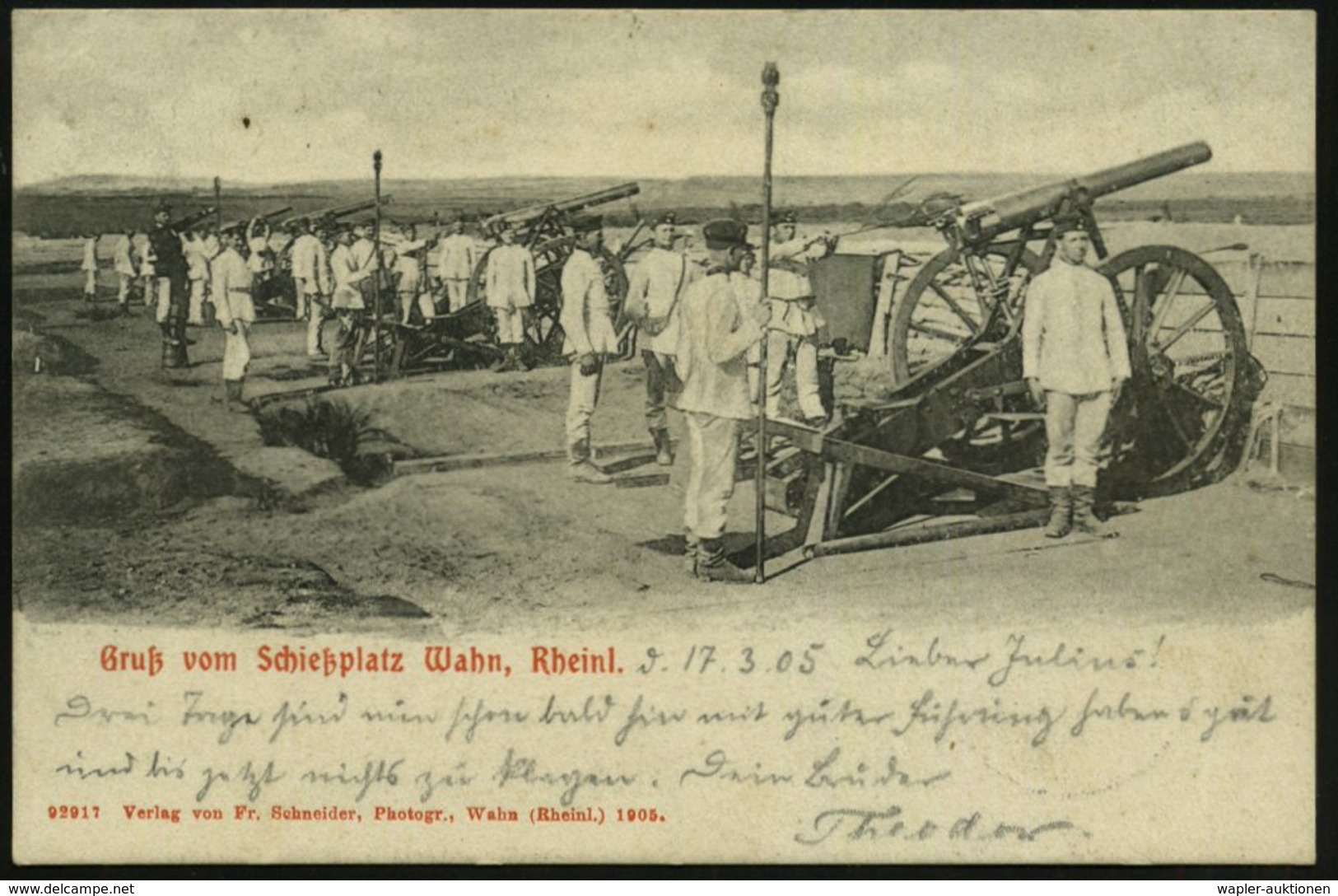 1905 (17.3.) WAHN (Rheinl.) SCHIESSPLATZ, 1K-Gitter = Hauspostamt Truppenübungsplatz, S/ W.-Foto-Ak.: Gruß Vom Schießpla - Other & Unclassified