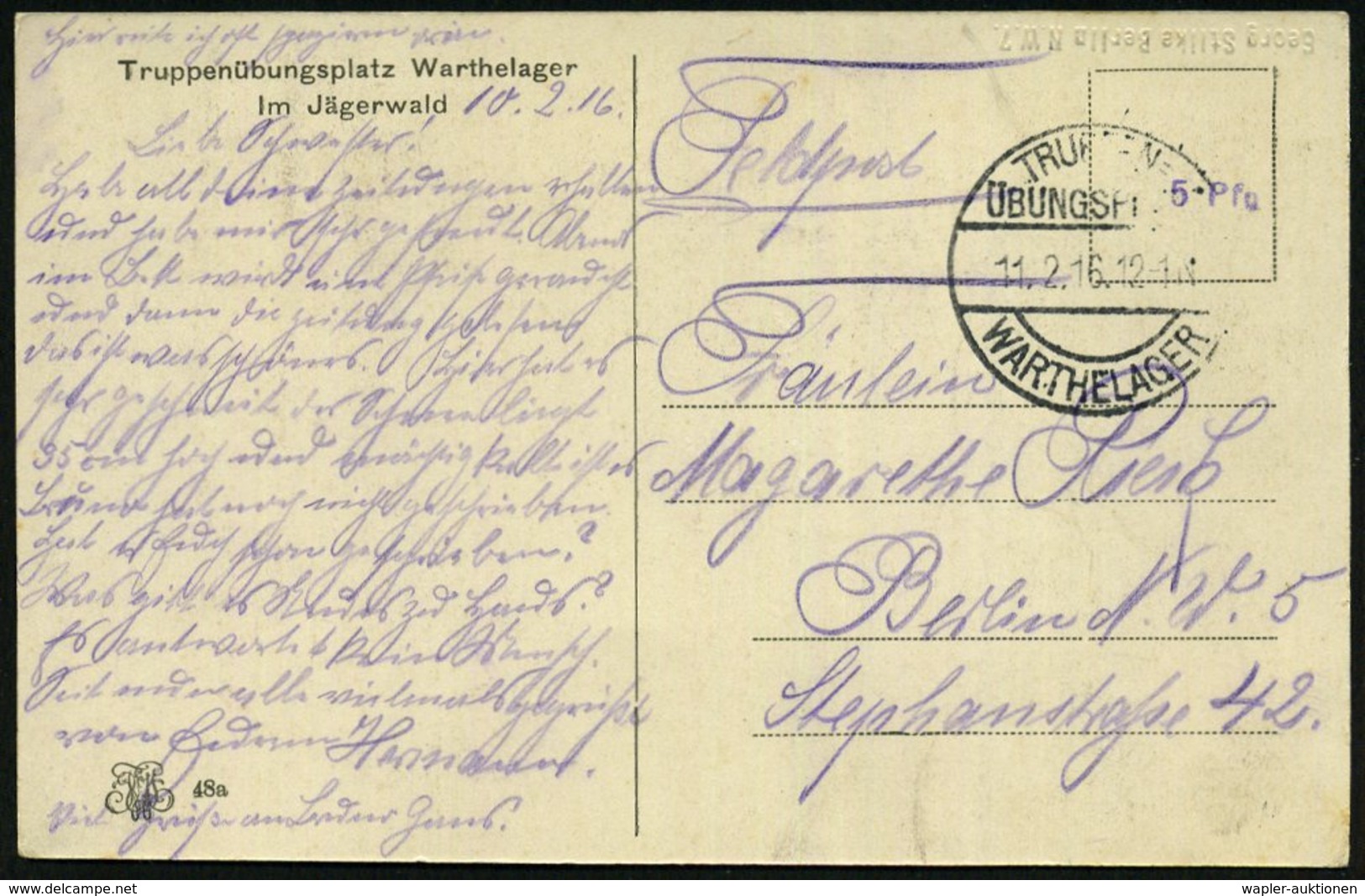 1916 (11.2.) WARTHELAGER TRUPPEN=ÜBUNGSPLATZ, 1K-Brücke = Hauspostamt Truppenübungsplatz, S/ W.-Feldpost-Foto-Ak.: Warth - Other & Unclassified