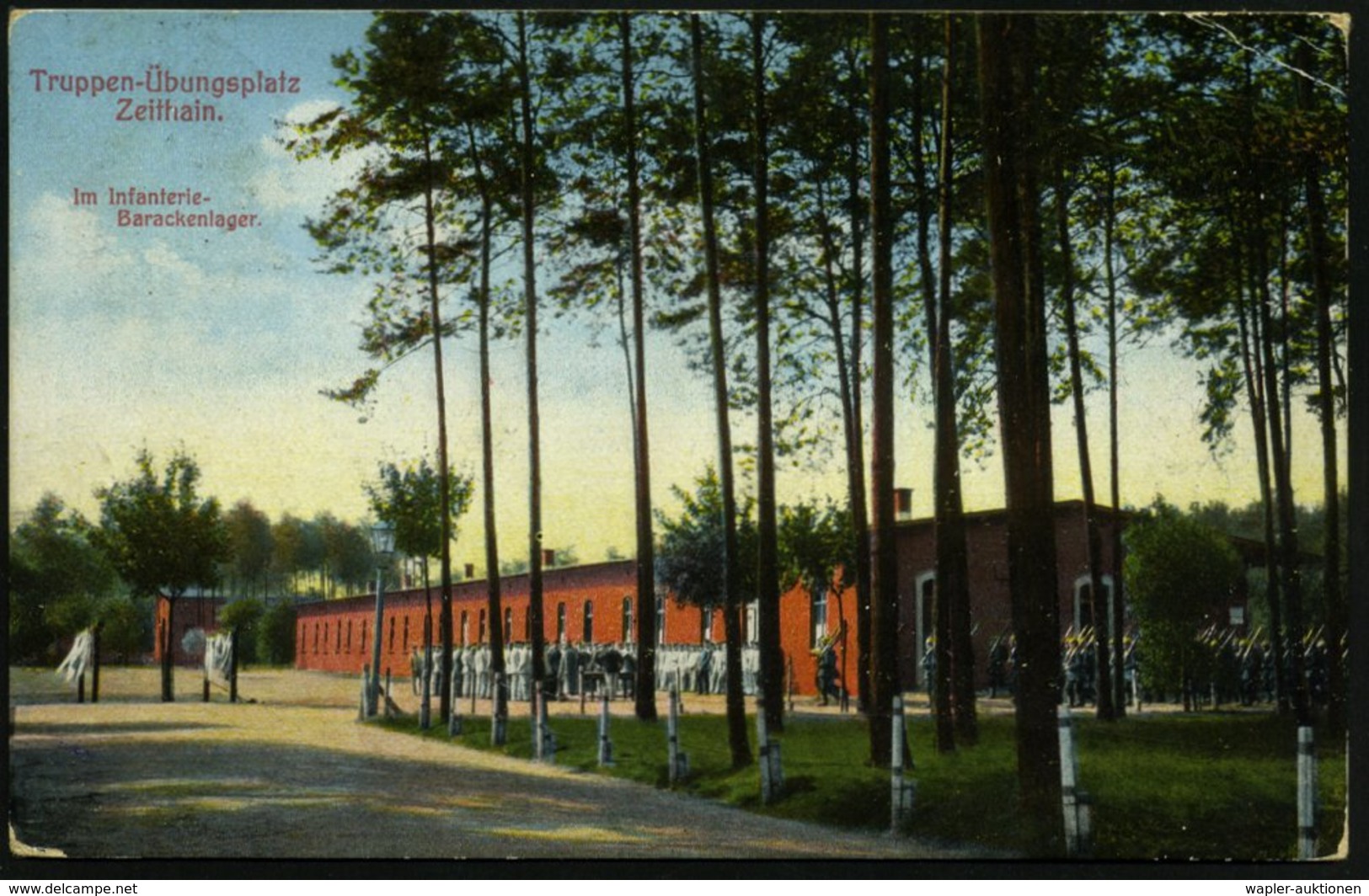 1913 (22.5.) ZEITHAIN-ÜBUNGSPLATZ, 1K-Gitter = Hauspostamt Truppenübungsplatz, Color-Foto-Ak.: Infanterie-Barrackenlager - Other & Unclassified