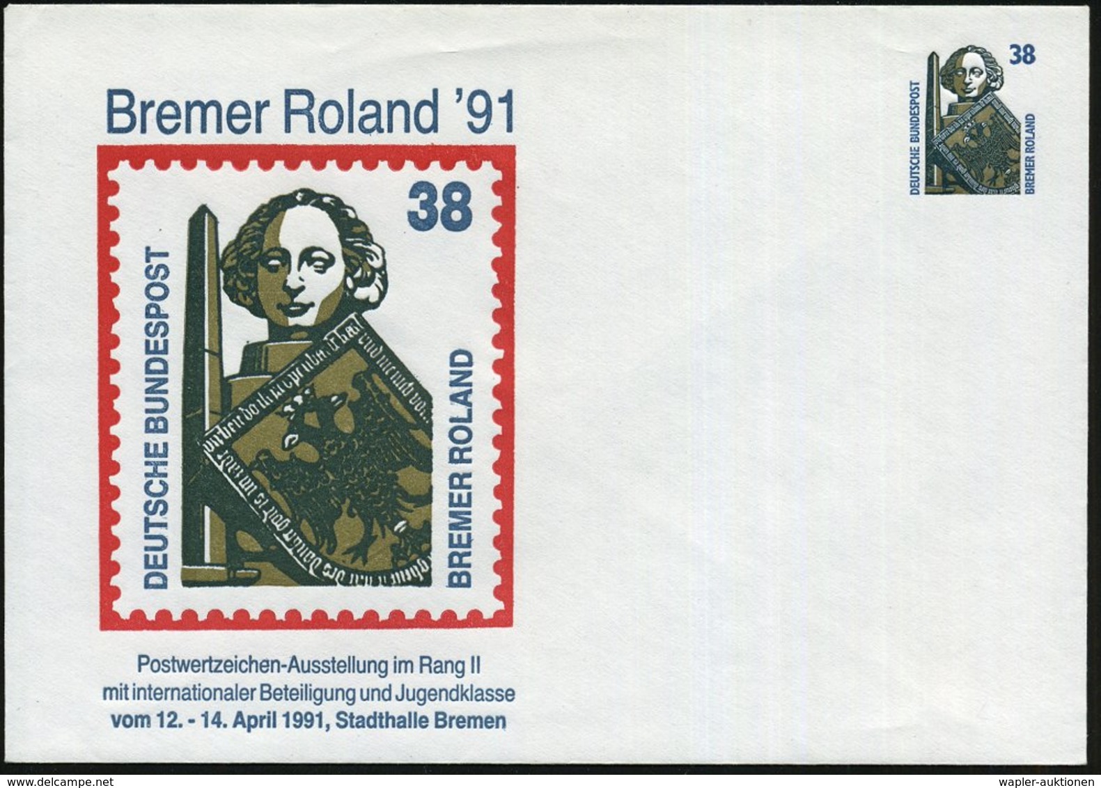 1991 Bremen, PU 38 Pf. Roland: Bremer Roland '91 (Roland-Marke) Ungebr. (Mi.PU 315/19) - Minnesänger & Rolandslied / Min - Other & Unclassified