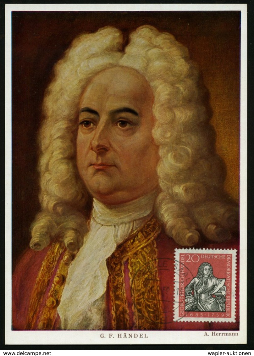 1959 (3.9.) HALLE (SAALE) 1, 20 Pf. Georg Friedr. Händel + Tagesstempel Auf Maximumkarte (Mi.683) - Johan Sebastian Bach - Other & Unclassified