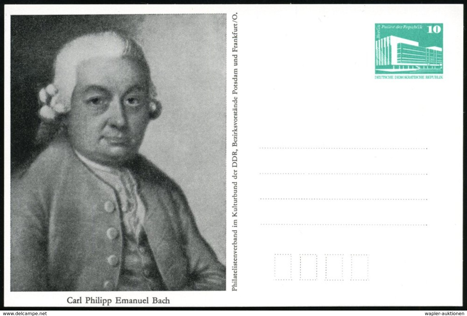 1988 Potsdam, PP 10 Pf. PdR., Grün: Carl Philpp Emanuel Bach (Brustbild) Ungebr. (Mi.PP 17/9) - Johan Sebastian Bach & G - Other & Unclassified