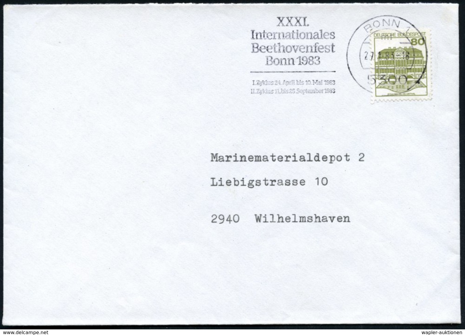 1983 5300 BONN 1, Maschinen-Werbestempel: XXXI. Beethovenfest.. 1983, Bedarfsbrief (Bo.620 A II = UB "mf") - Ludwig Van  - Other & Unclassified