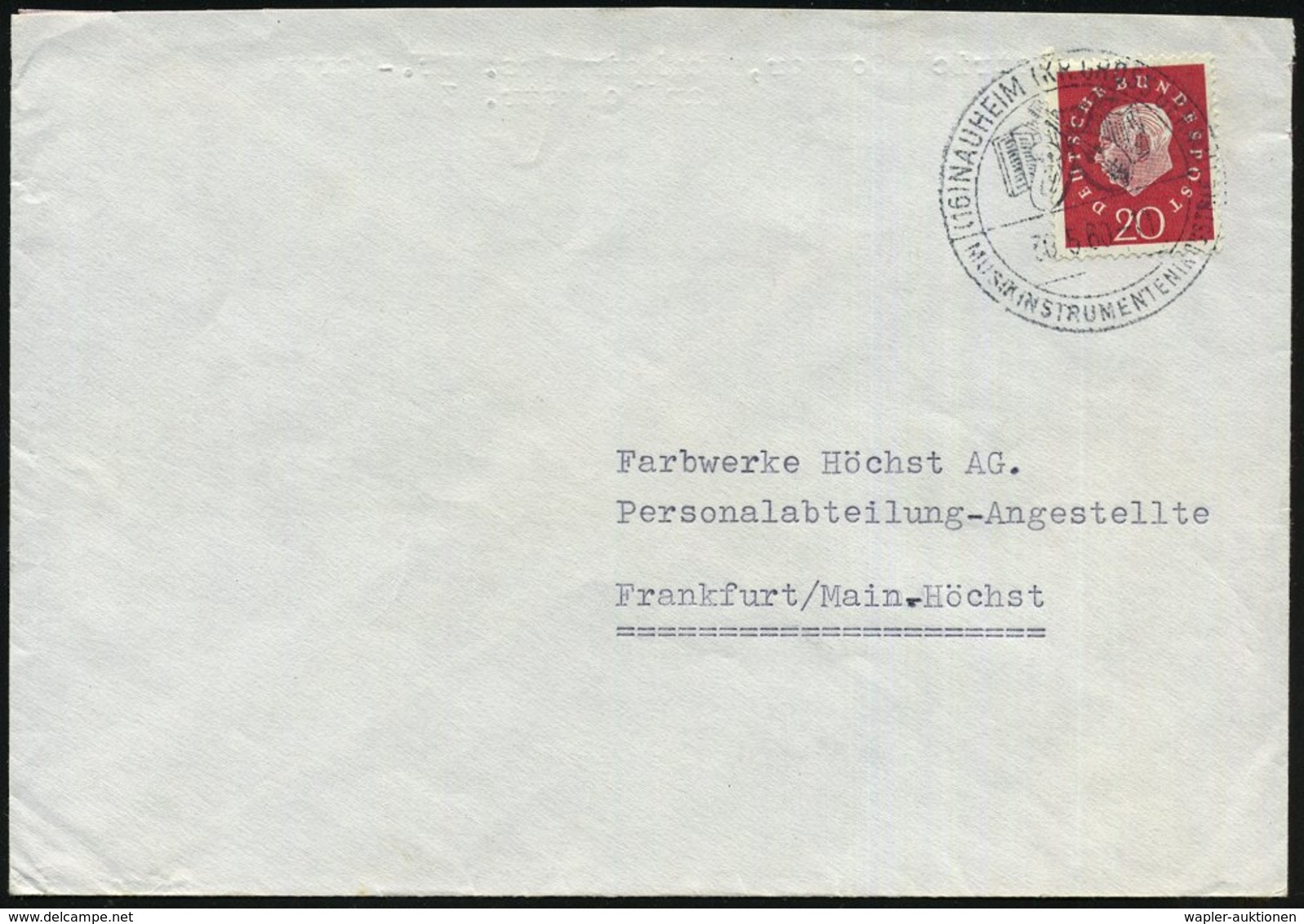 1960 (16) NAUHEIM (KR GROSS-GERAU), Hand-Werbestempel: MUSIKINSTRUMENTENINDUSTRIE = Akkordeon, Saxophon, Mandoline) Inl. - Otros & Sin Clasificación