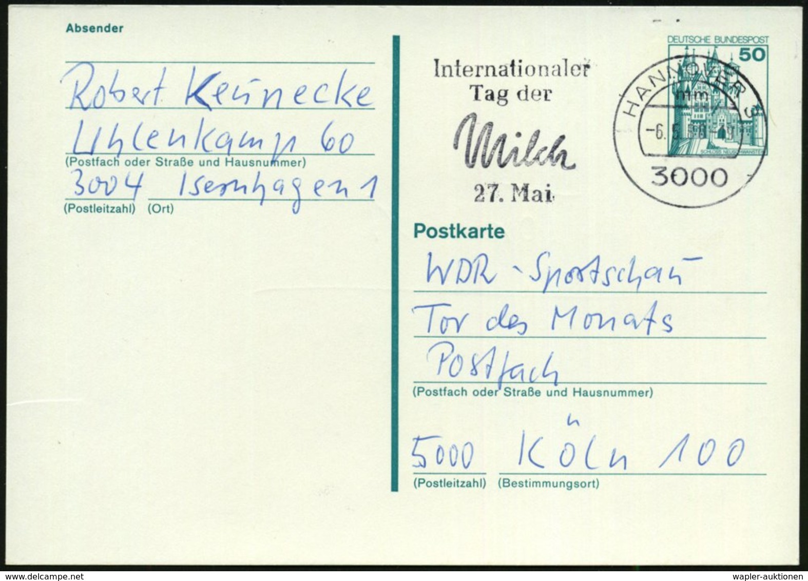 1980 (Mai) 3000 HANNOVER 3, Maschinen-Werbestempel: Internat. Tag Der Milch 27. Mai, Bedarfskarte (Bo.419 A) - Nahrungsm - Other & Unclassified