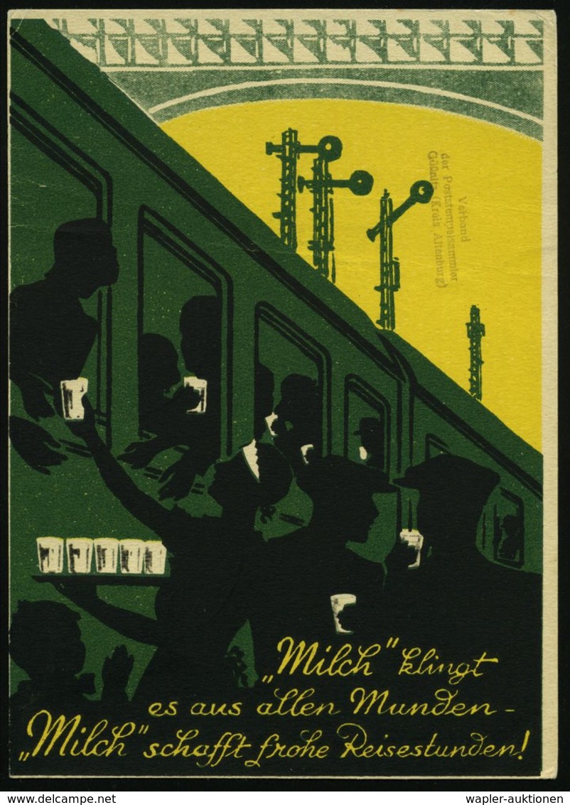 1936 DEUTSCHES REICH, Zweifarbige Reklamekarte: Milch.. (Bahnreisende Mit Milchgläser) Vom Sächs. Landesmilchausschuß (B - Other & Unclassified