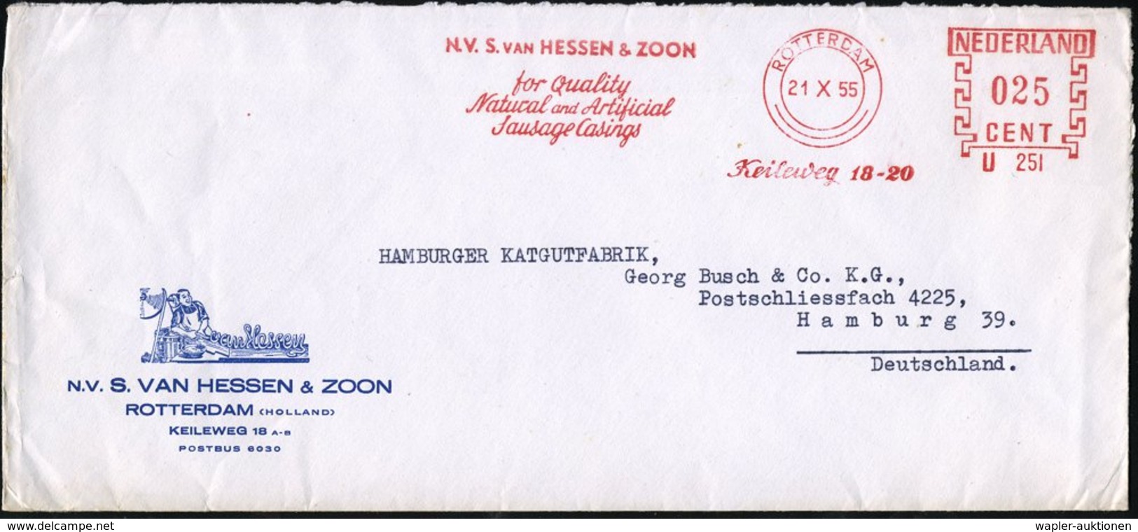 1955 (21.10.) NIEDERLANDE, Absender-Freistempel: ROTTERDAM, N.V.S. VAN HESSEN & ZOON.. Natural And Artificial Sausage Ca - Other & Unclassified